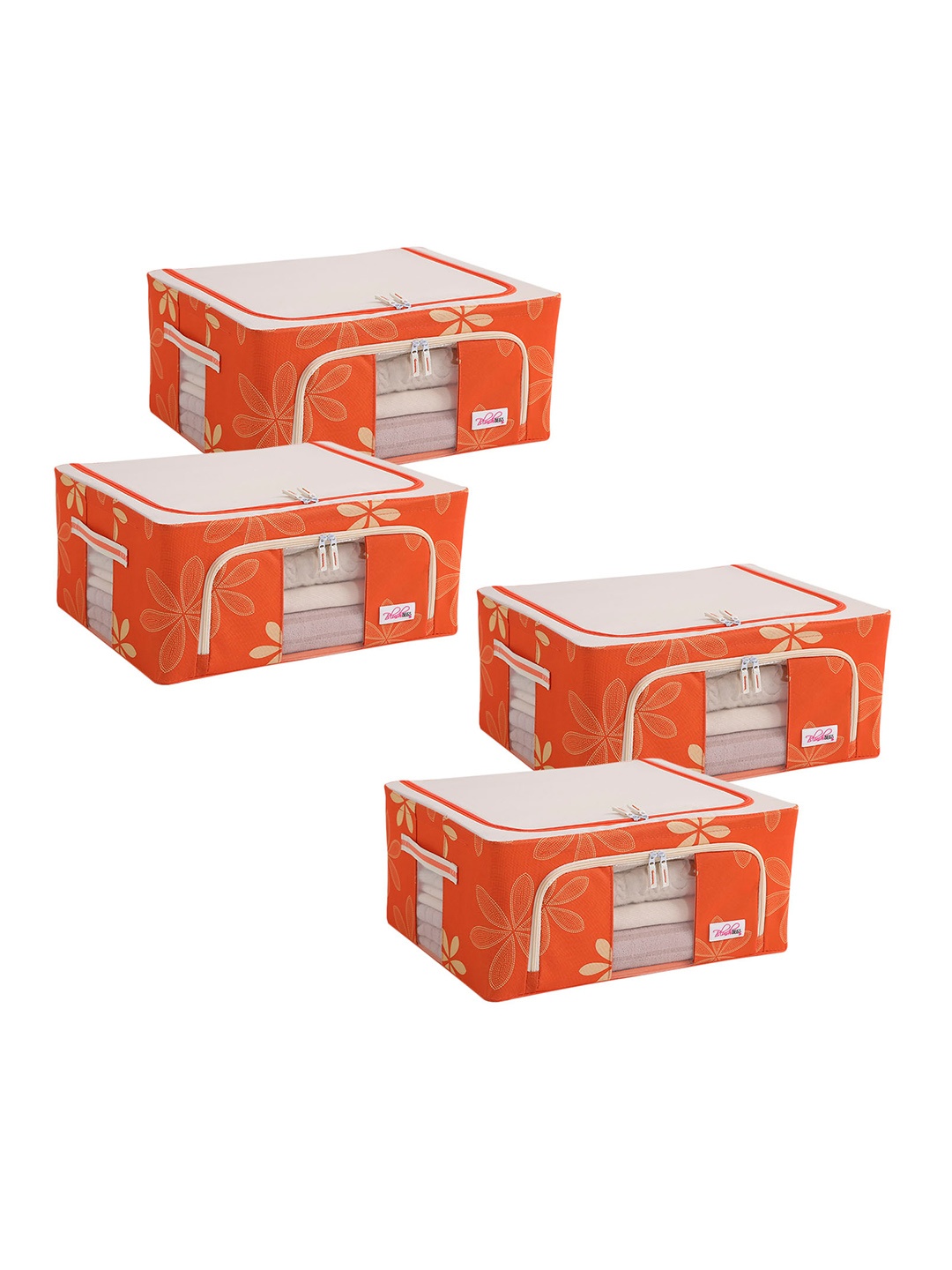 

BlushBees Set of 4 Orange Printed Foldable Storage Boxes