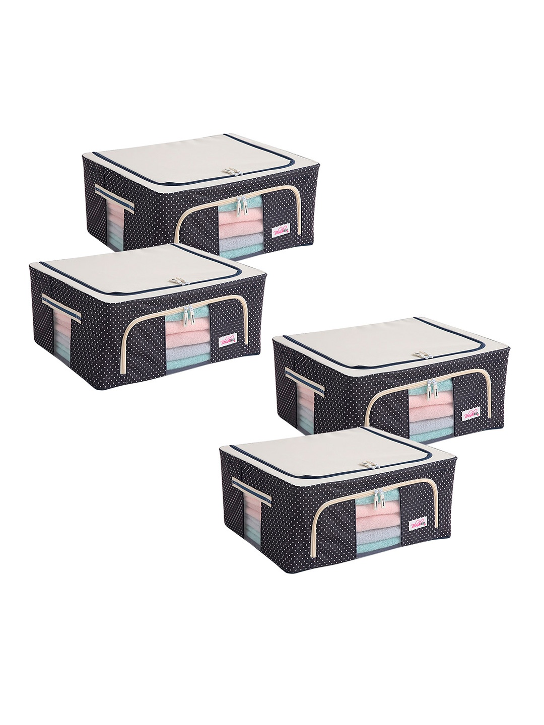 

BlushBees Set of 4 Blue Printed Foldable Storage Boxes With Transparent Window