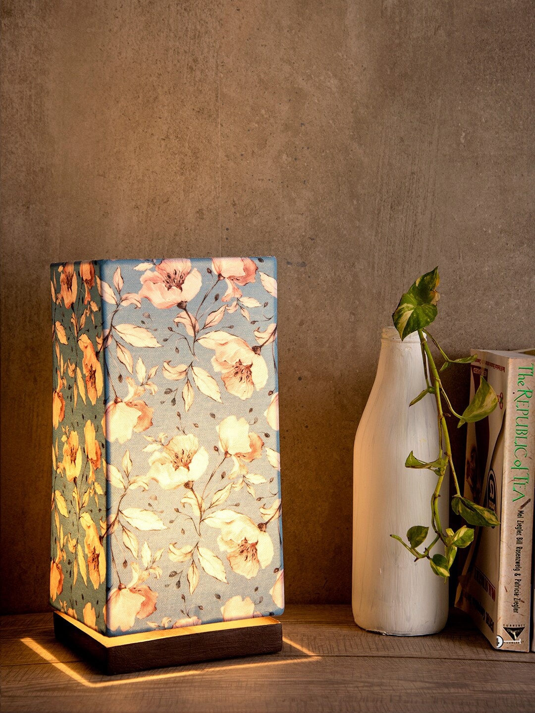 

green girgit Turquoise Blue Floral Printed Column Table Lamp