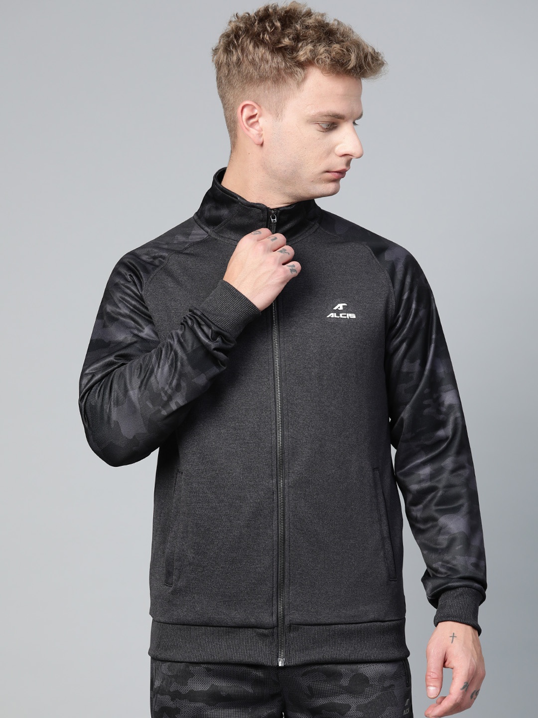 

Alcis Men Charcoal Grey Solid Bomber Jacket