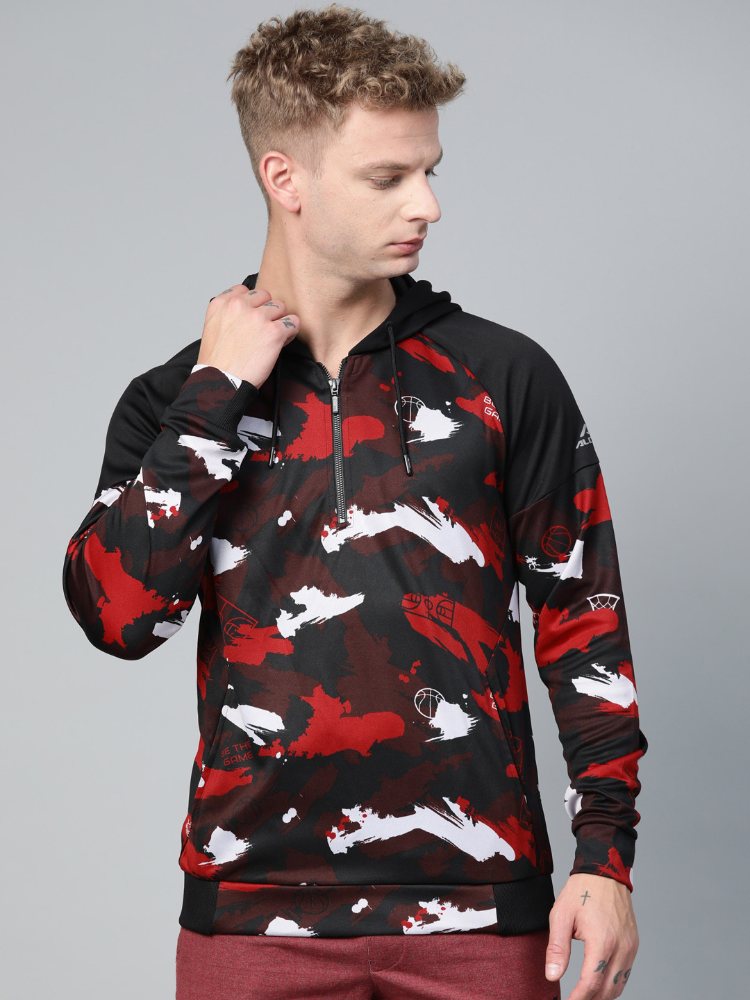

Alcis Men Black & Red Printed Hooded Sweatshirt