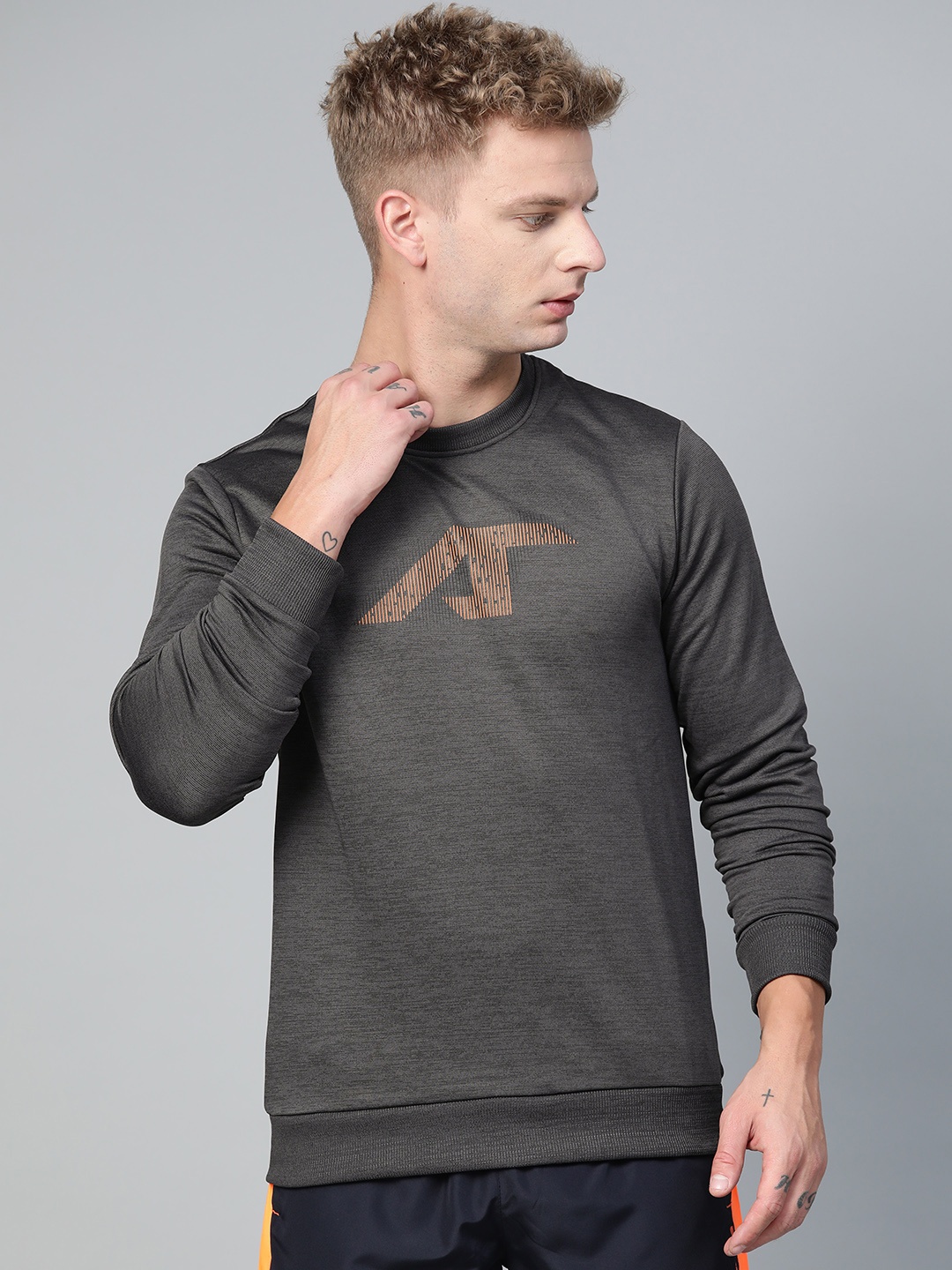 

Alcis Men Charcoal Grey Brand Logo Print Sweatshirt