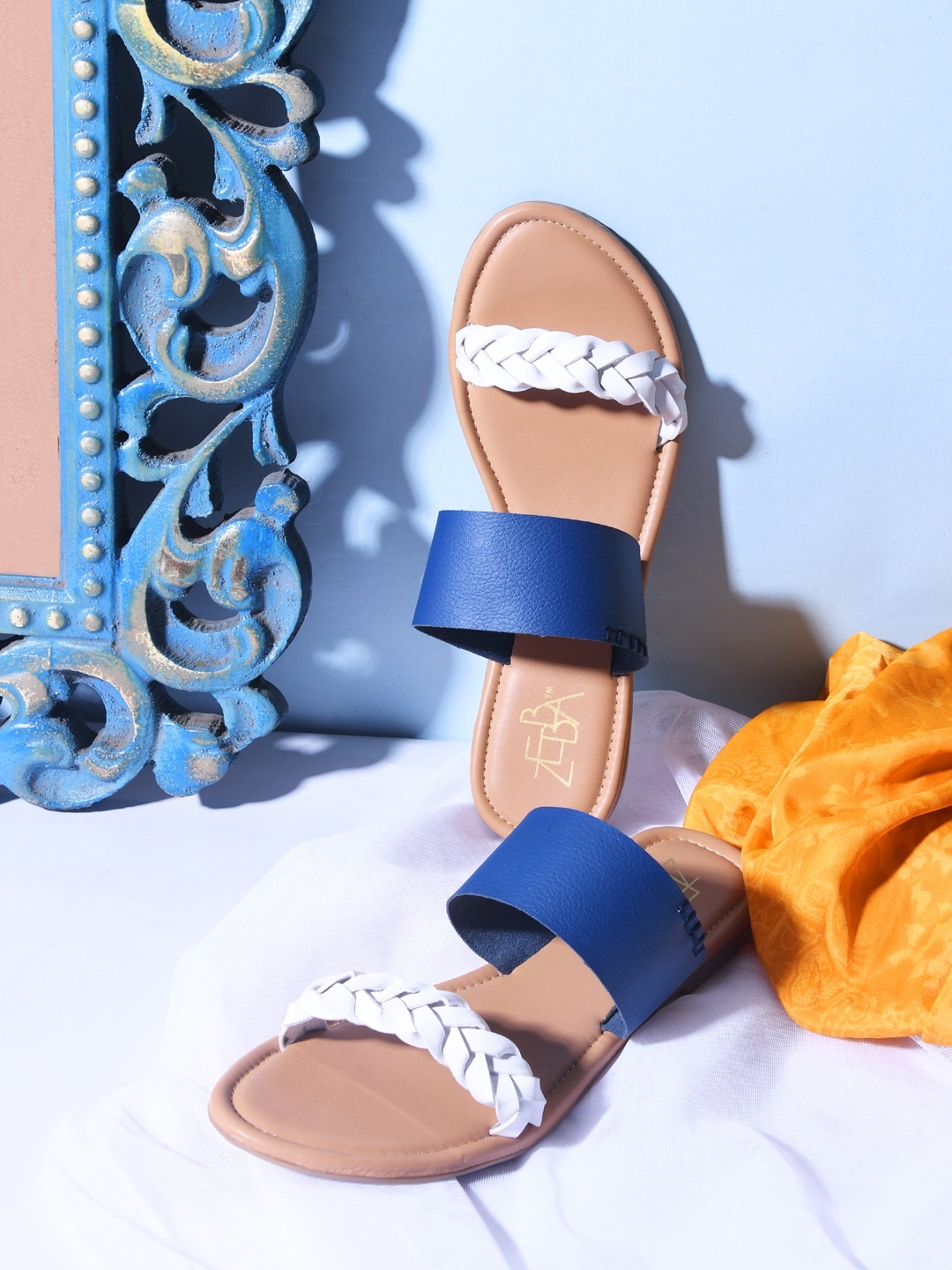 

Zebba Women Blue Colourblocked PU Open Toe Flats