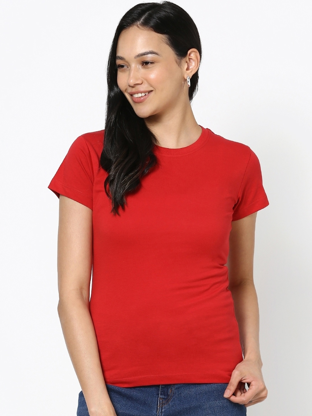 

Bewakoof Women Red Solid Round Neck T-shirt