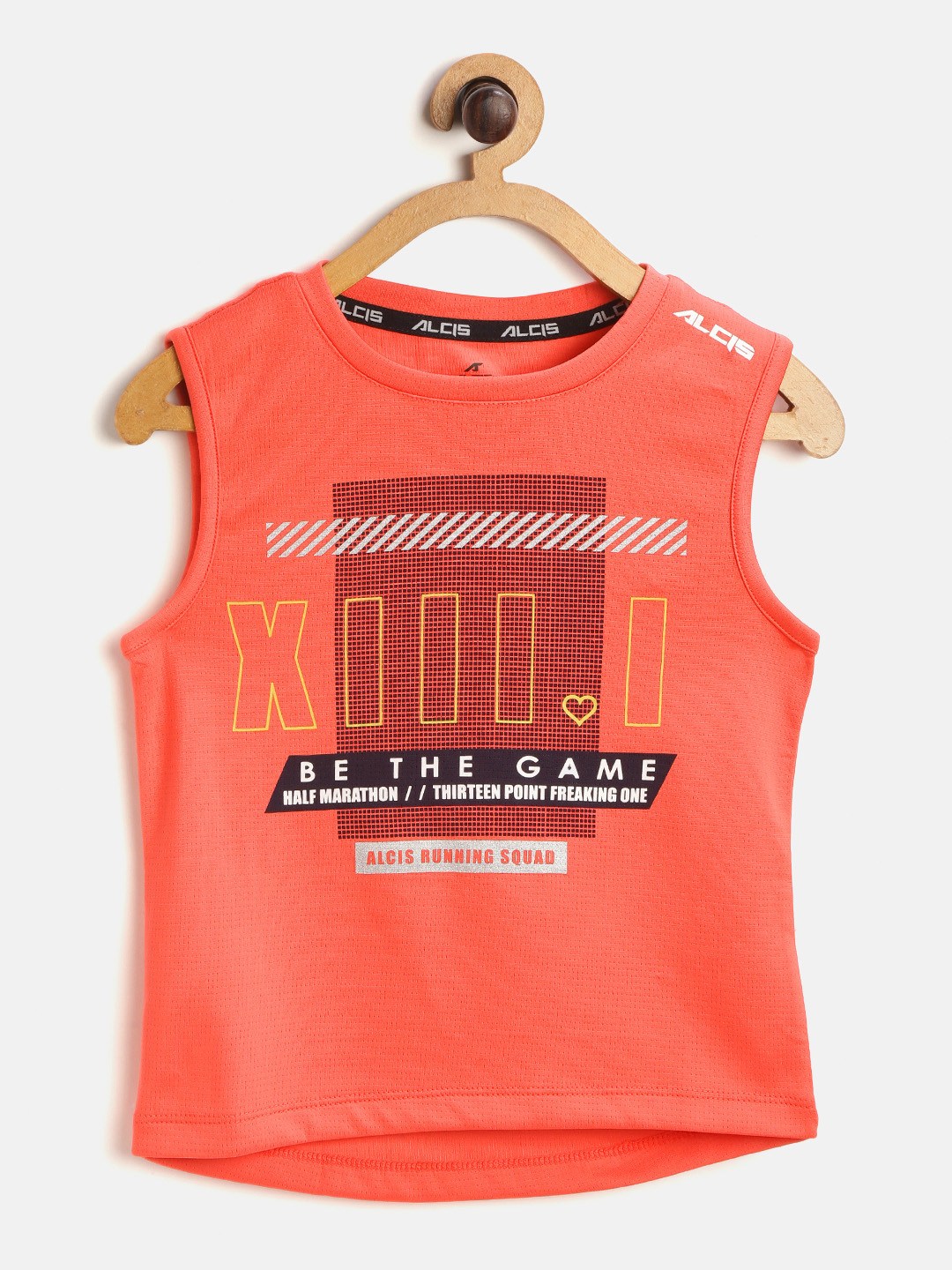 

Alcis Boys Coral Orange & Black Typography Print Round Neck Running T-shirt