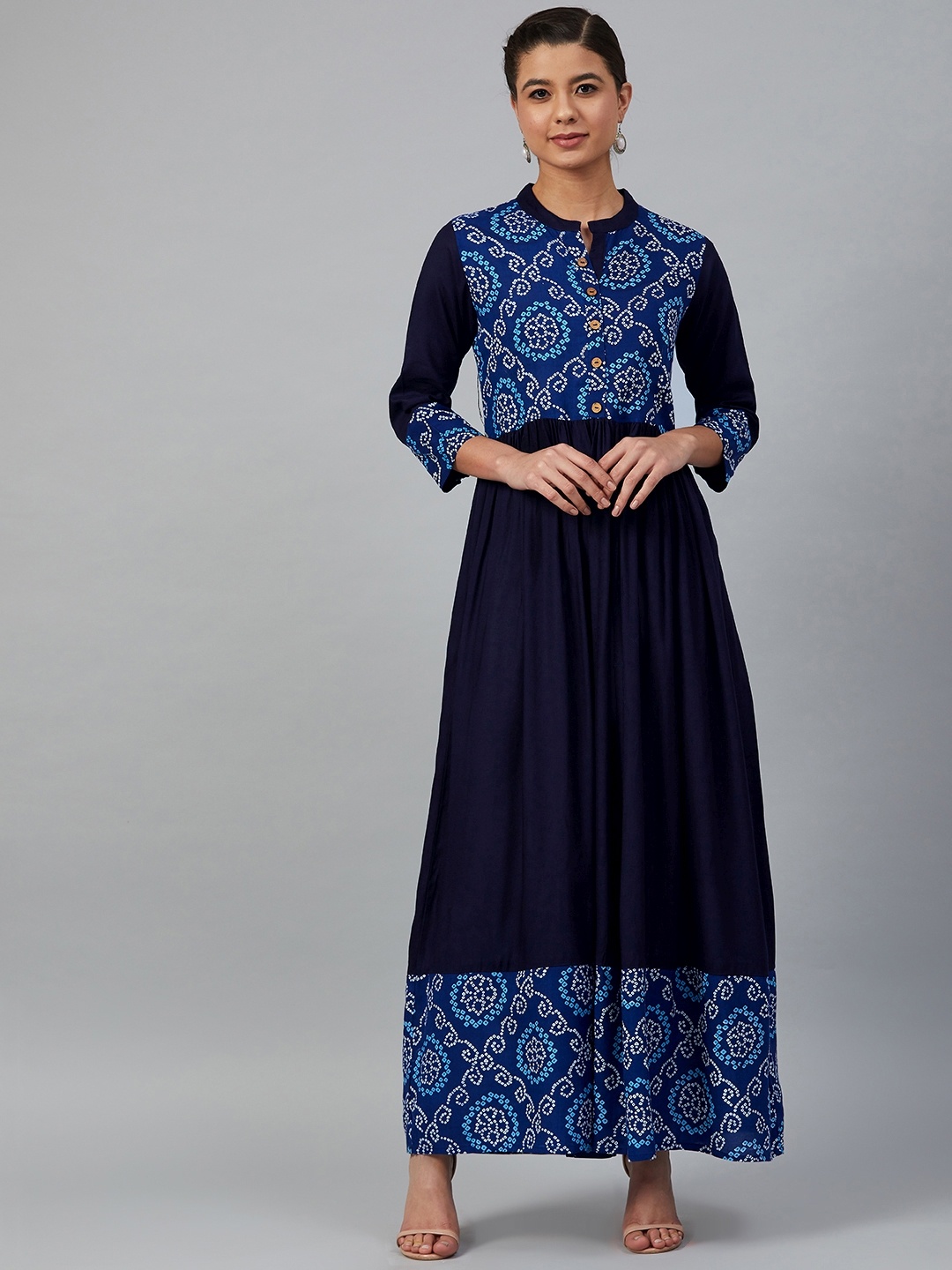 

Meeranshi Women Navy Blue Bandhani Print A-Line Kurta