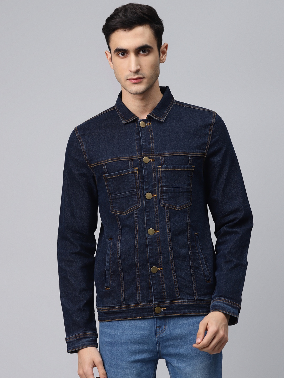 

Hubberholme Men Navy Blue Washed Denim Jacket