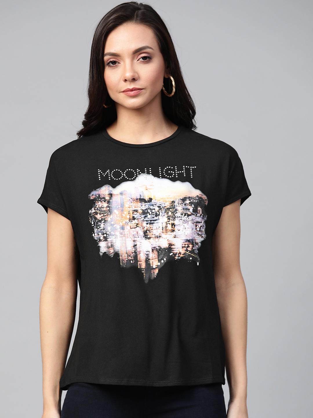 

DOROTHY PERKINS Women Black Printed Round Neck T-shirt