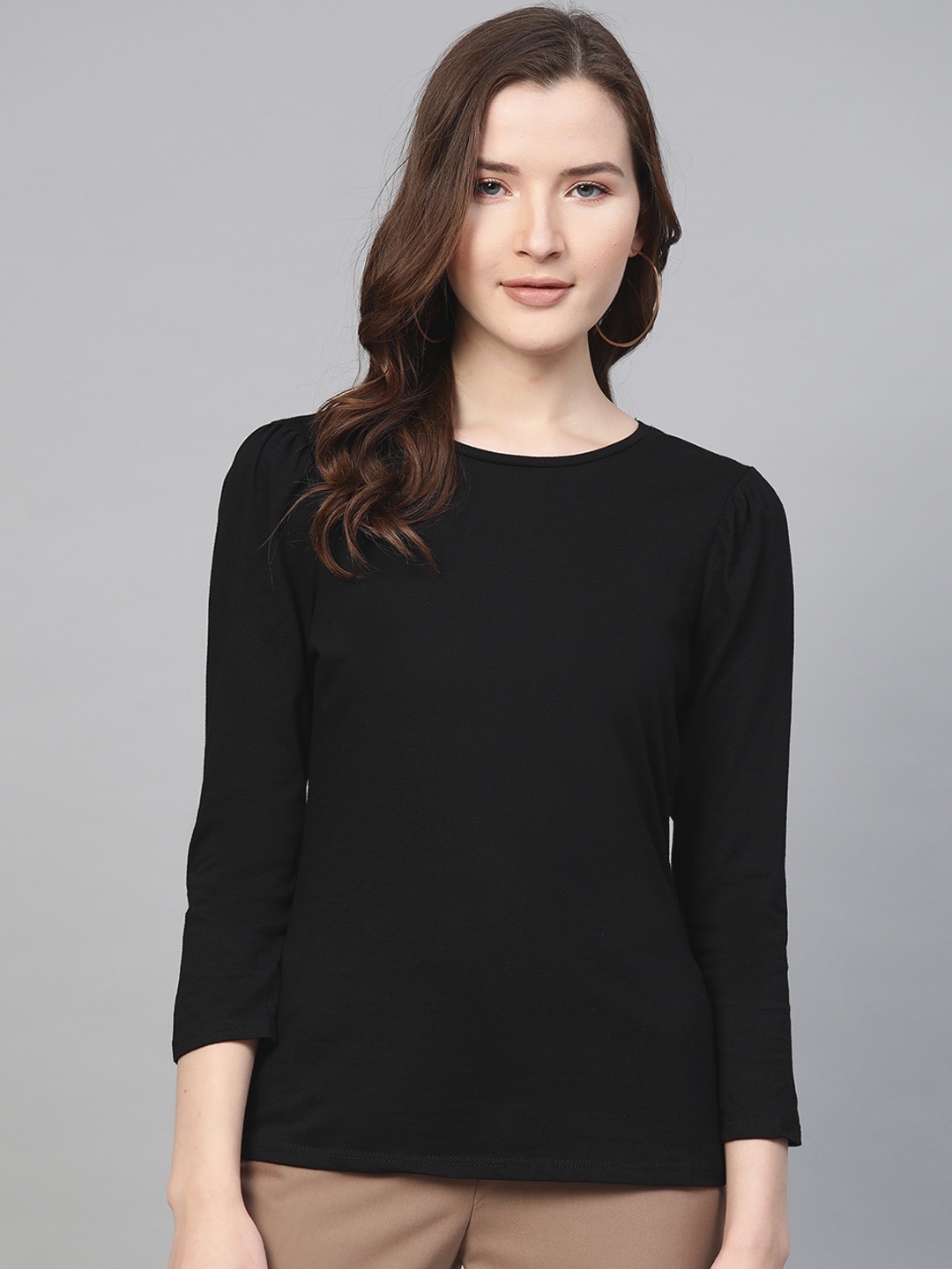 

DOROTHY PERKINS Women Black Solid Organic Cotton Round Neck T-shirt