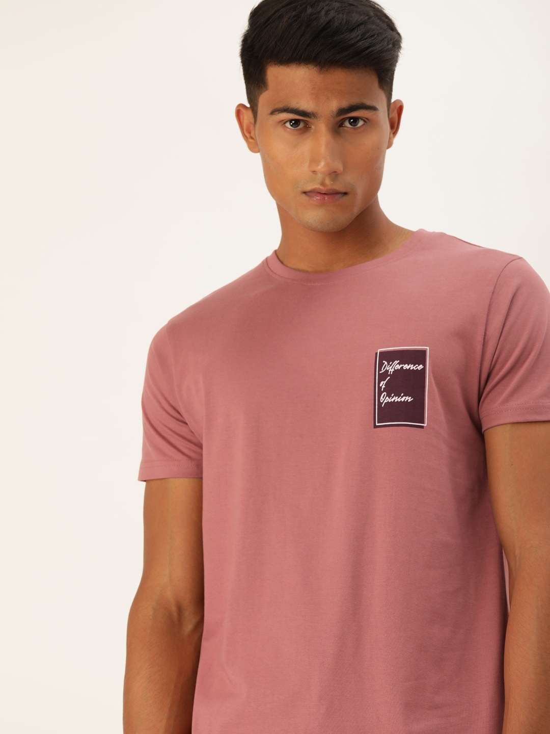

Difference of Opinion Men Pink Solid Round Neck Pure Cotton T-shirt
