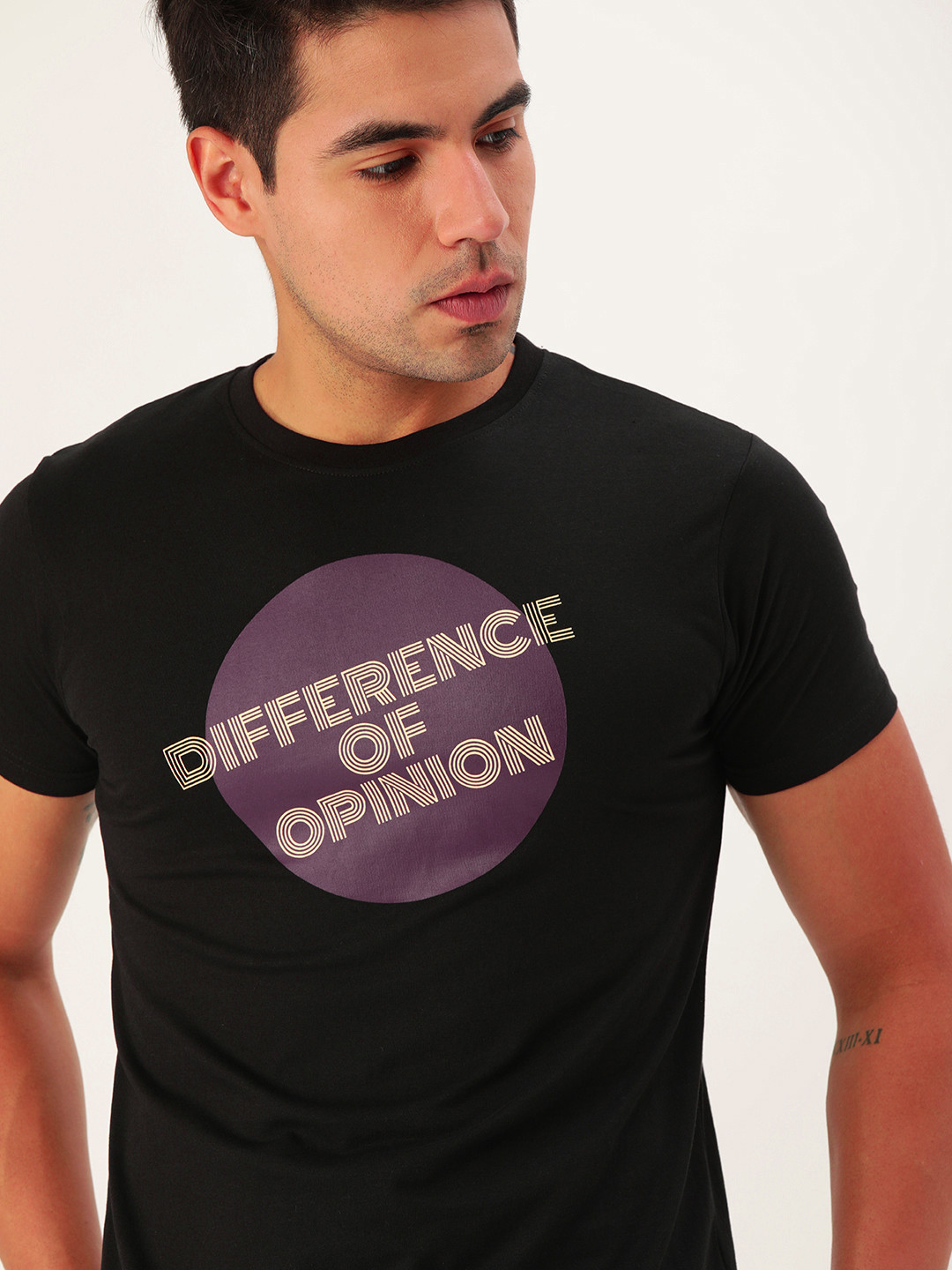 

Difference of Opinion Men Black Printed Round Neck Pure Cotton T-shirt