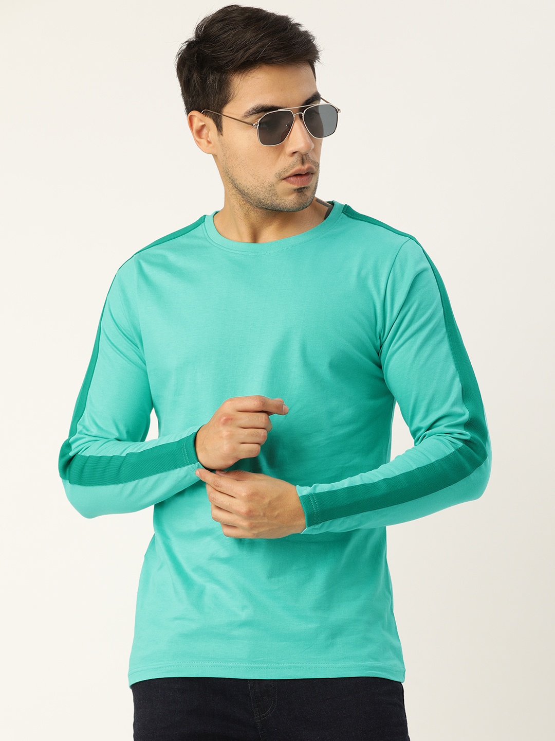 

DILLINGER Men Teal Green Solid Round Neck Pure Cotton T-shirt