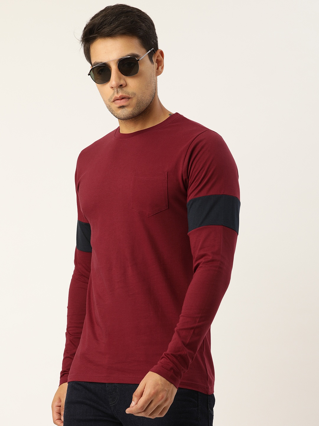 

DILLINGER Men Maroon Solid Round Neck Pure Cotton T-shirt