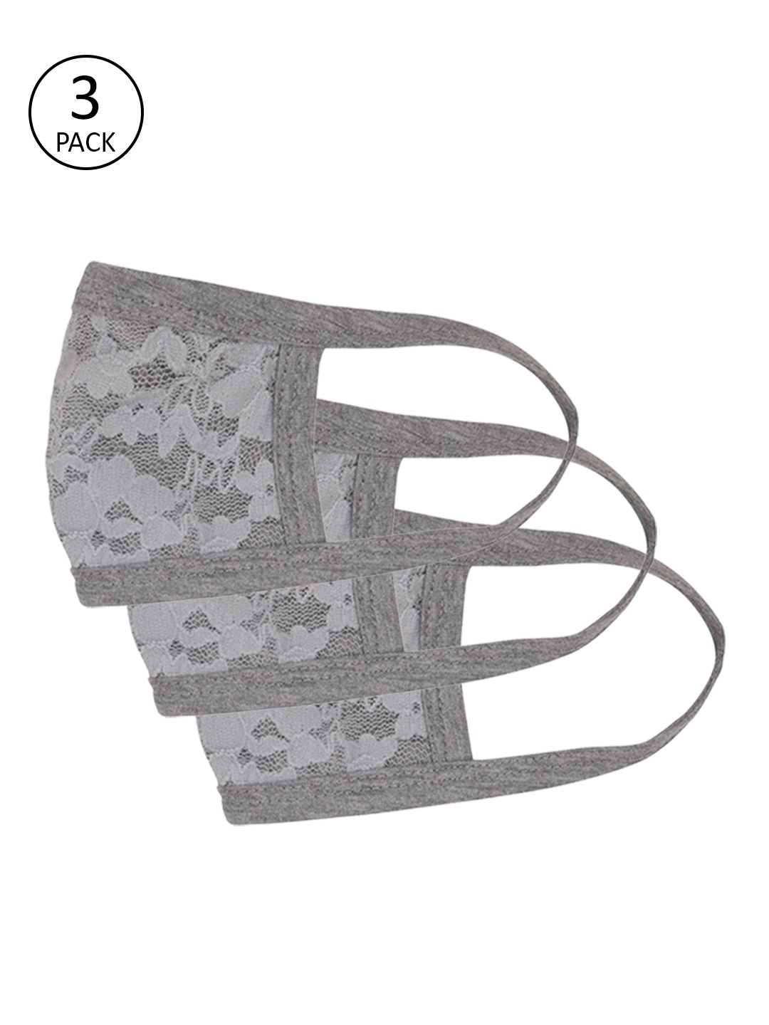 

Skidlers Women Pack of 3 Pcs Grey Lace Reusable 2-Ply Outdoor Cloth Masks