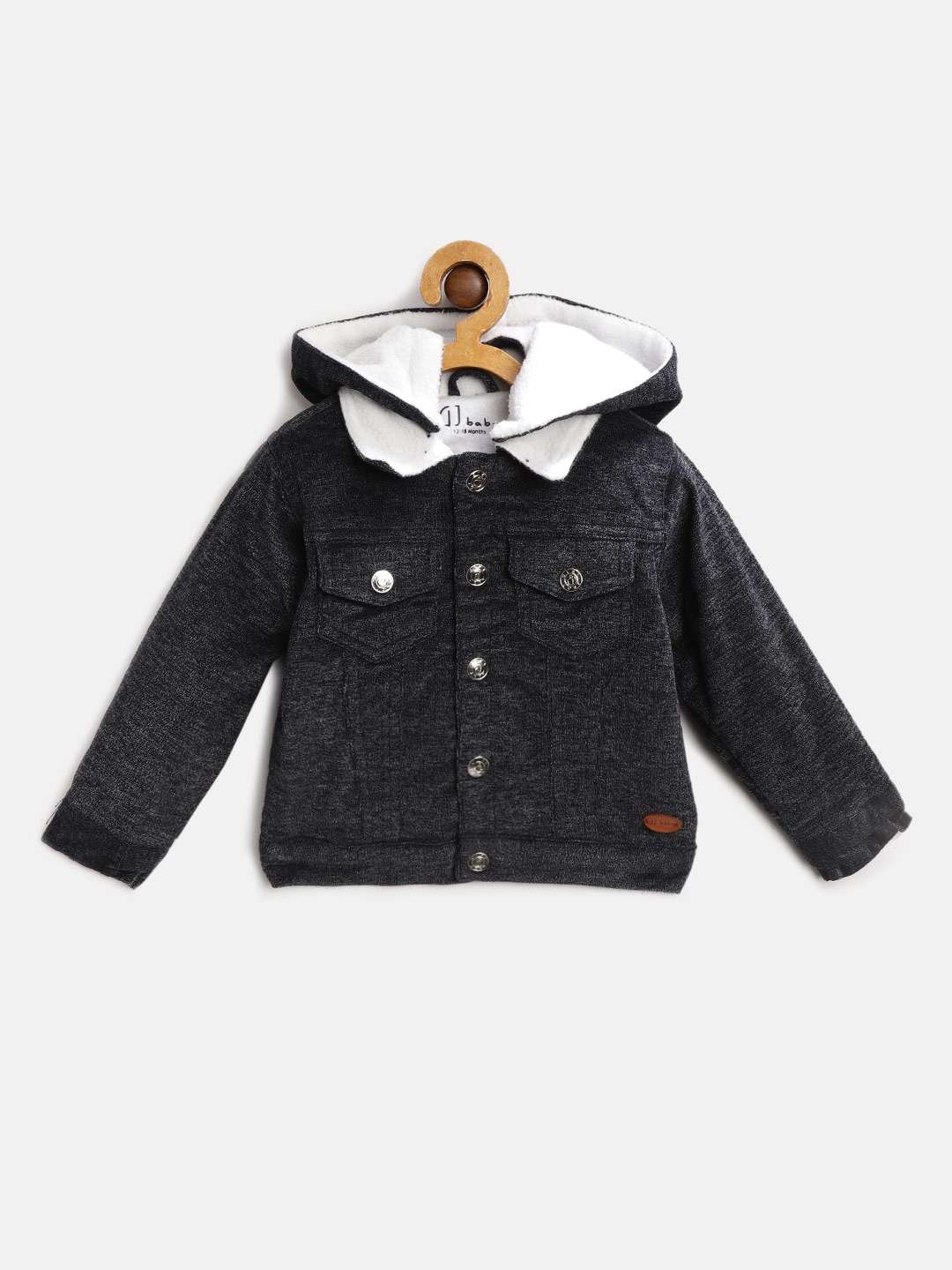 

Gini and Jony Boys Charcoal Grey Solid Corduroy Jacket with Detachable hood