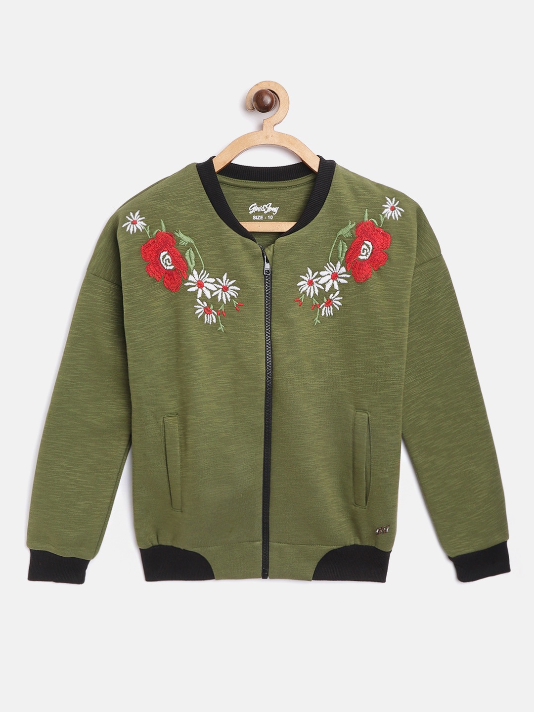 

Gini and Jony Girls Olive Green & White Floral & Back Applique Detail Sweatshirt