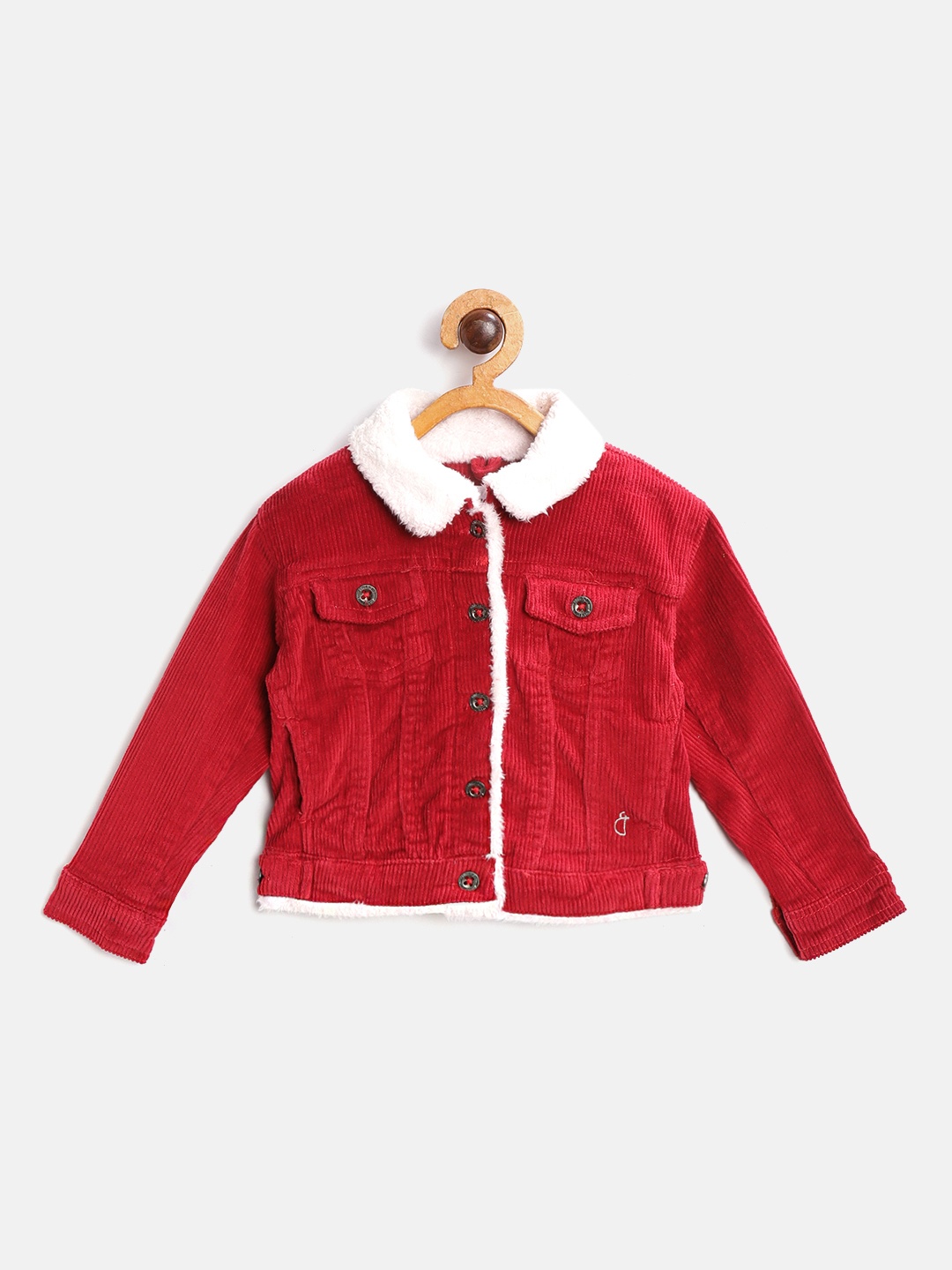 

Gini and Jony Infant Girls Red Solid Faux Fur Trim Knitted Corduroy Jacket