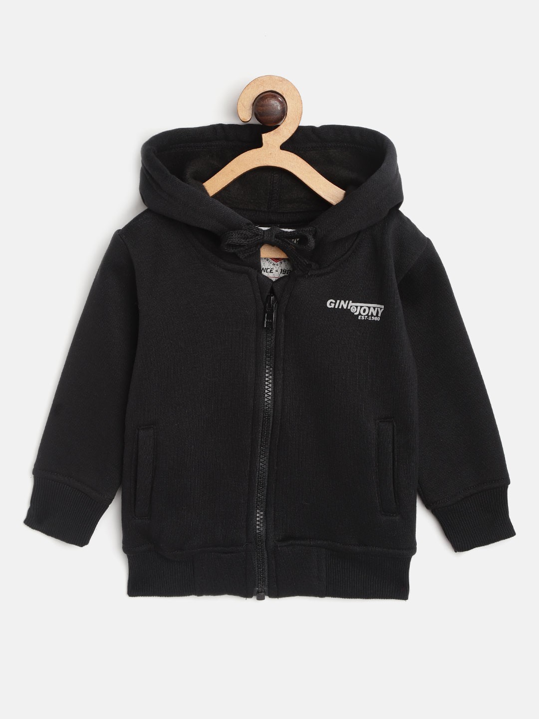 

Gini and Jony Boys Black Printed Hooded Sweatshirt