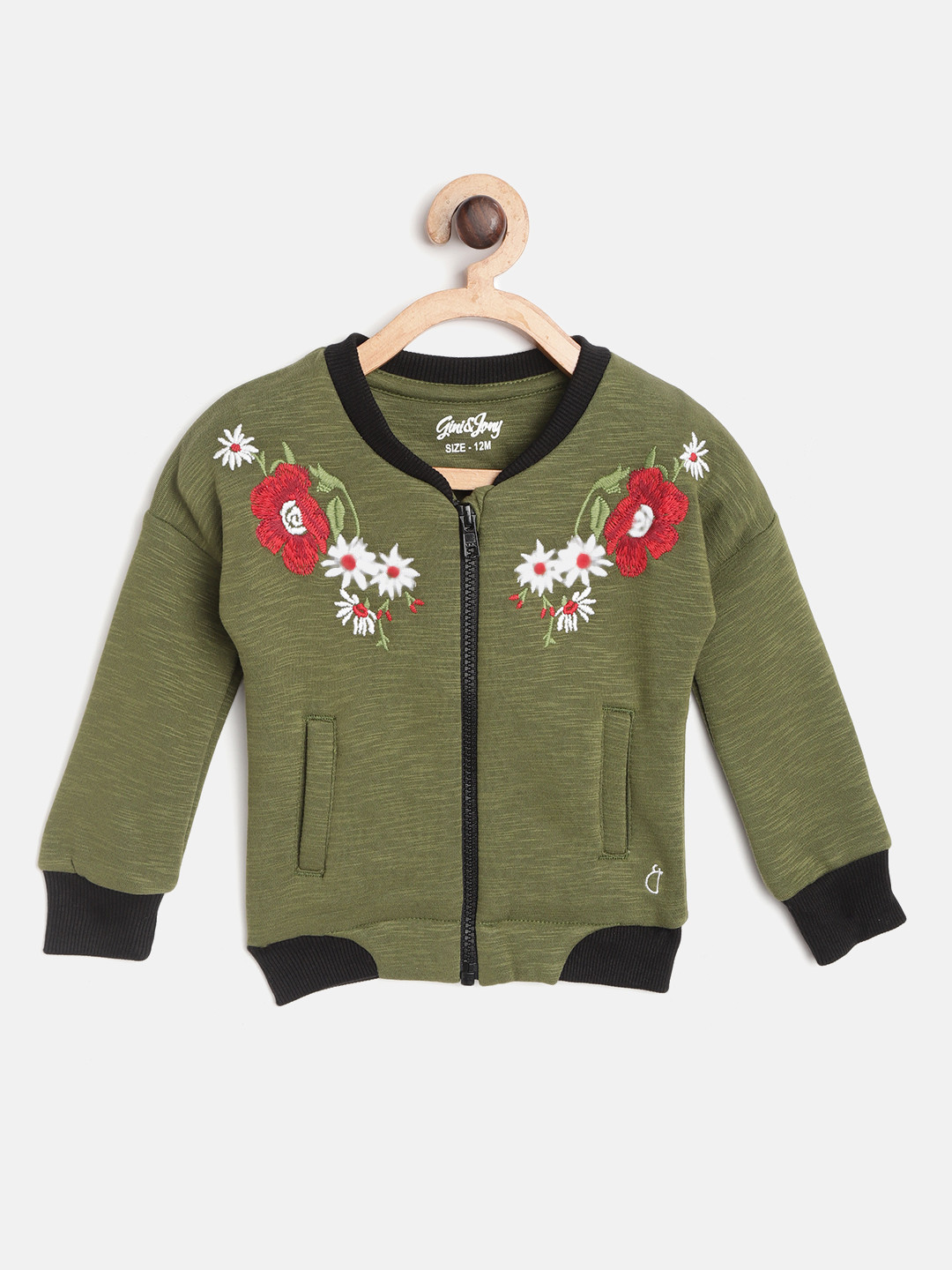 

Gini and Jony Girls Olive Green Floral Embroidered Sweatshirt With Applique Detail