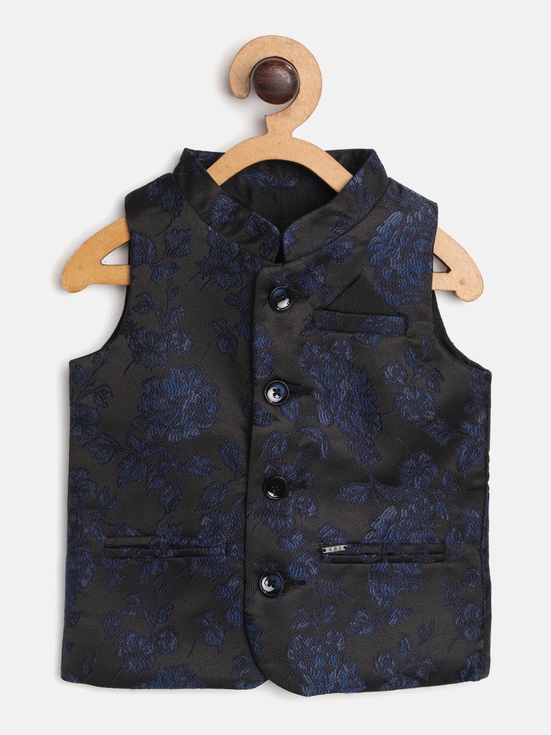 

Gini And Jony Boys Black & Navy Blue Woven Design Nehru Jacket