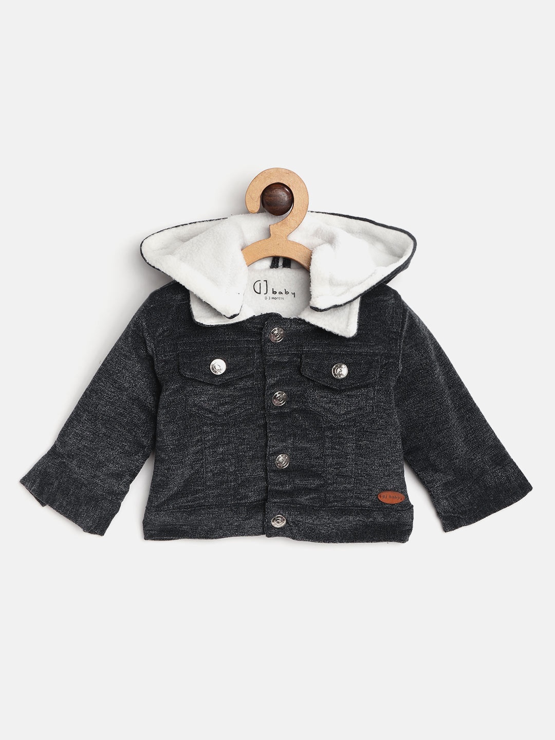 

Gini and Jony Boys Charcoal Grey Solid Tailored Jacket With Detachable Hood