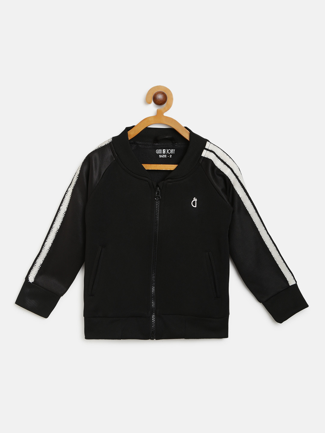 

Gini and Jony Girls Black Brand Logo Printed Bomber Jacket With Side Taping Detail
