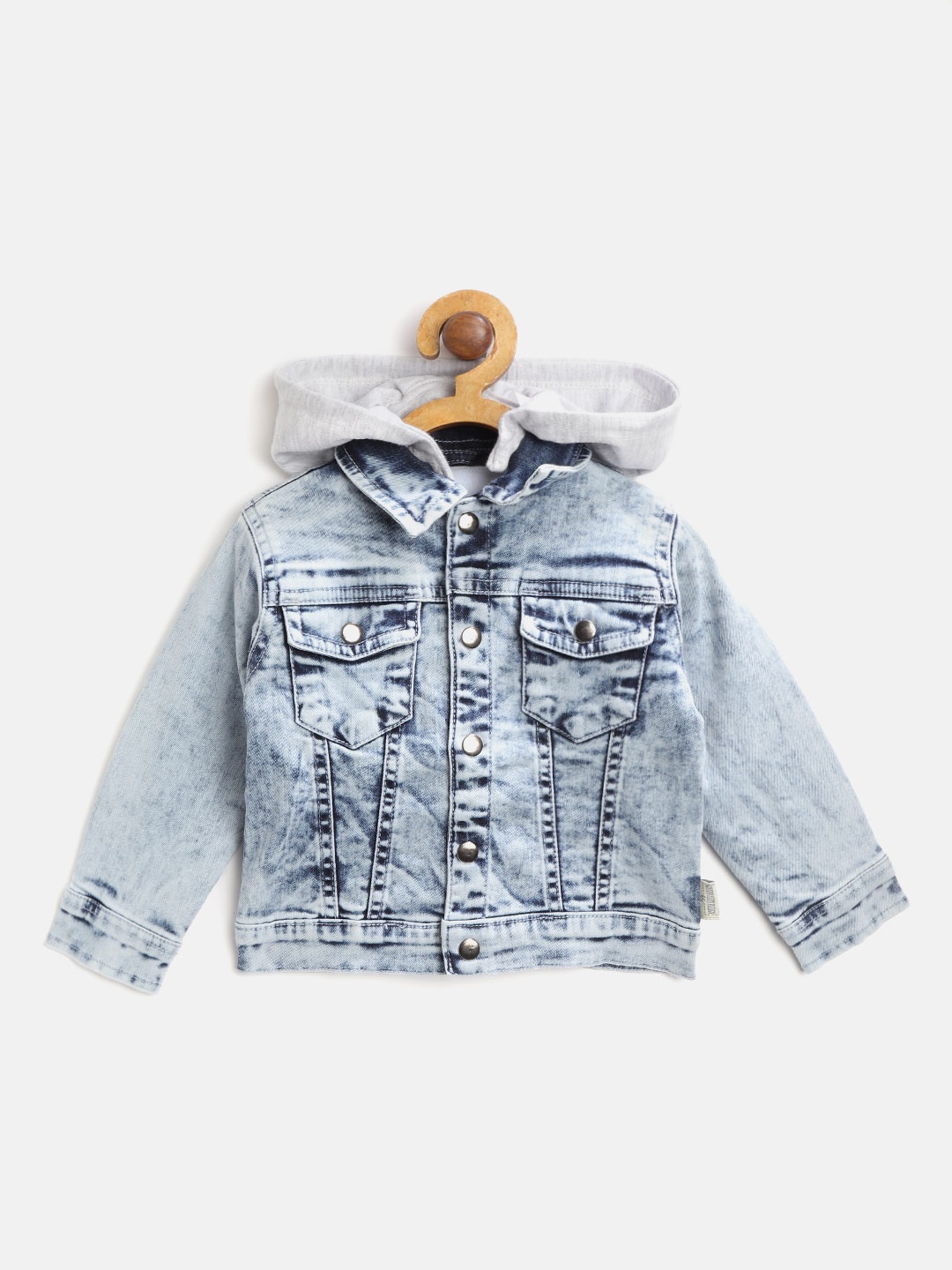 

Gini and Jony Boys Blue Washed Printed Back Denim Jacket with Detachable Hood
