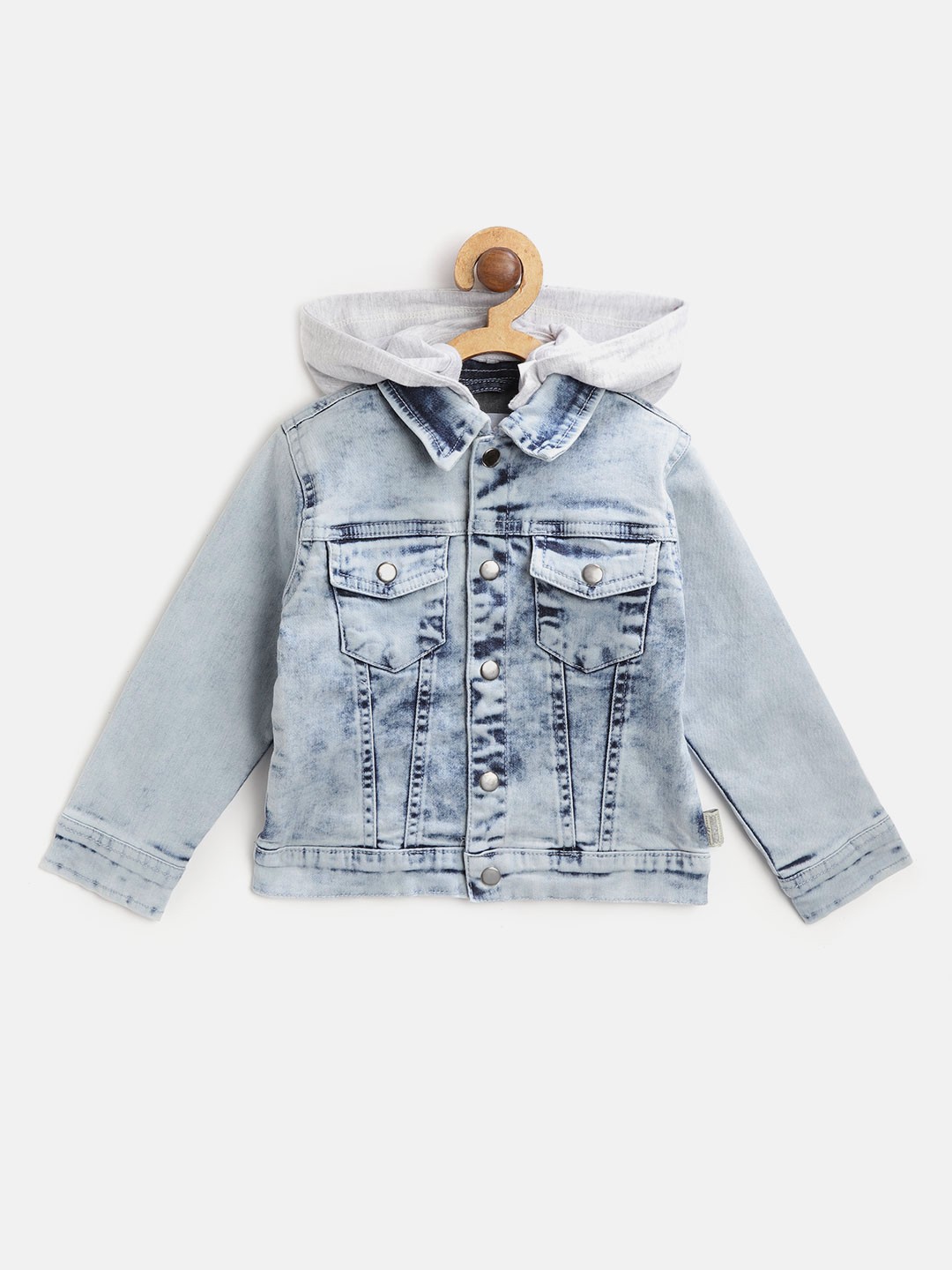 

Gini and Jony Boys Blue Washed Printed Back Denim Jacket with Detachable Hood