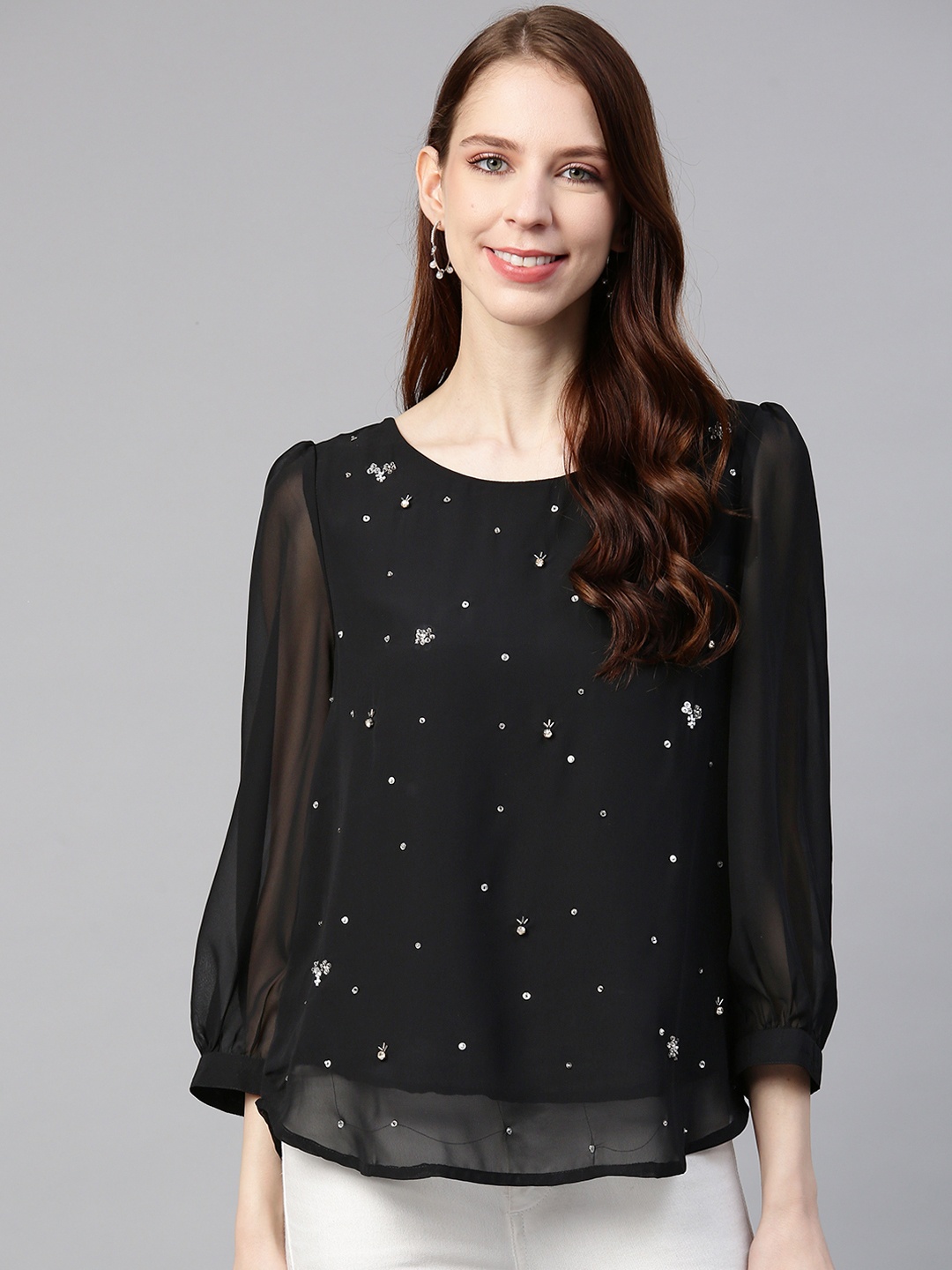 

SCOUP Women Black Embellished Top