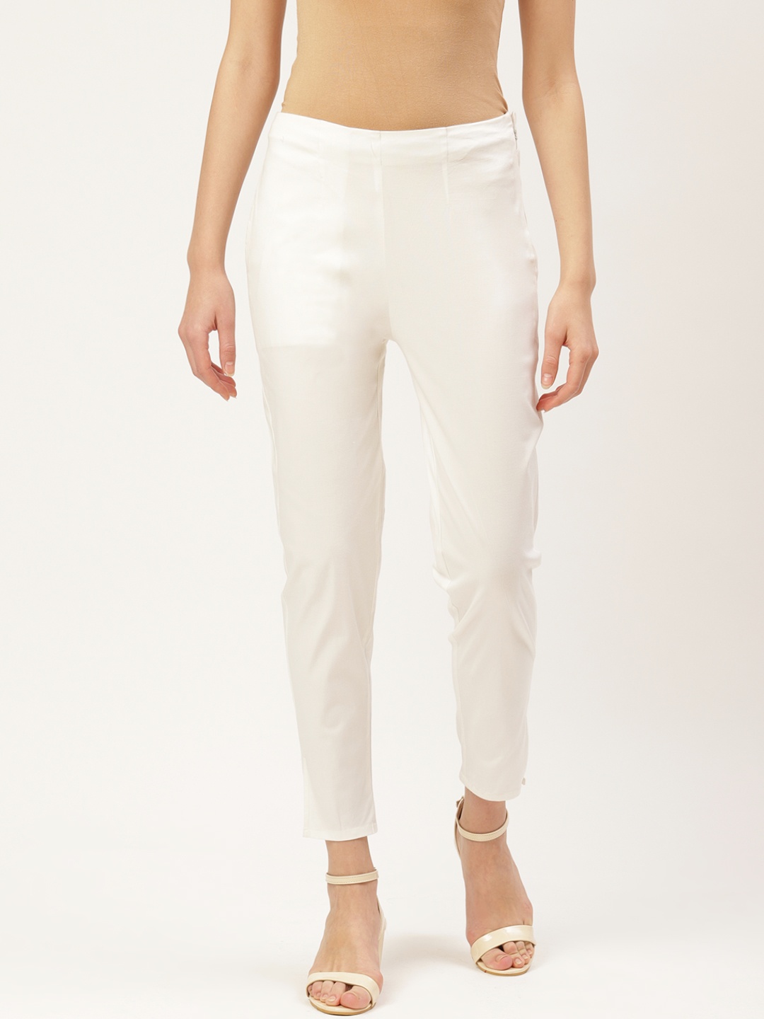 

JAINISH Women Off-White Smart Slim Fit Regular Trousers