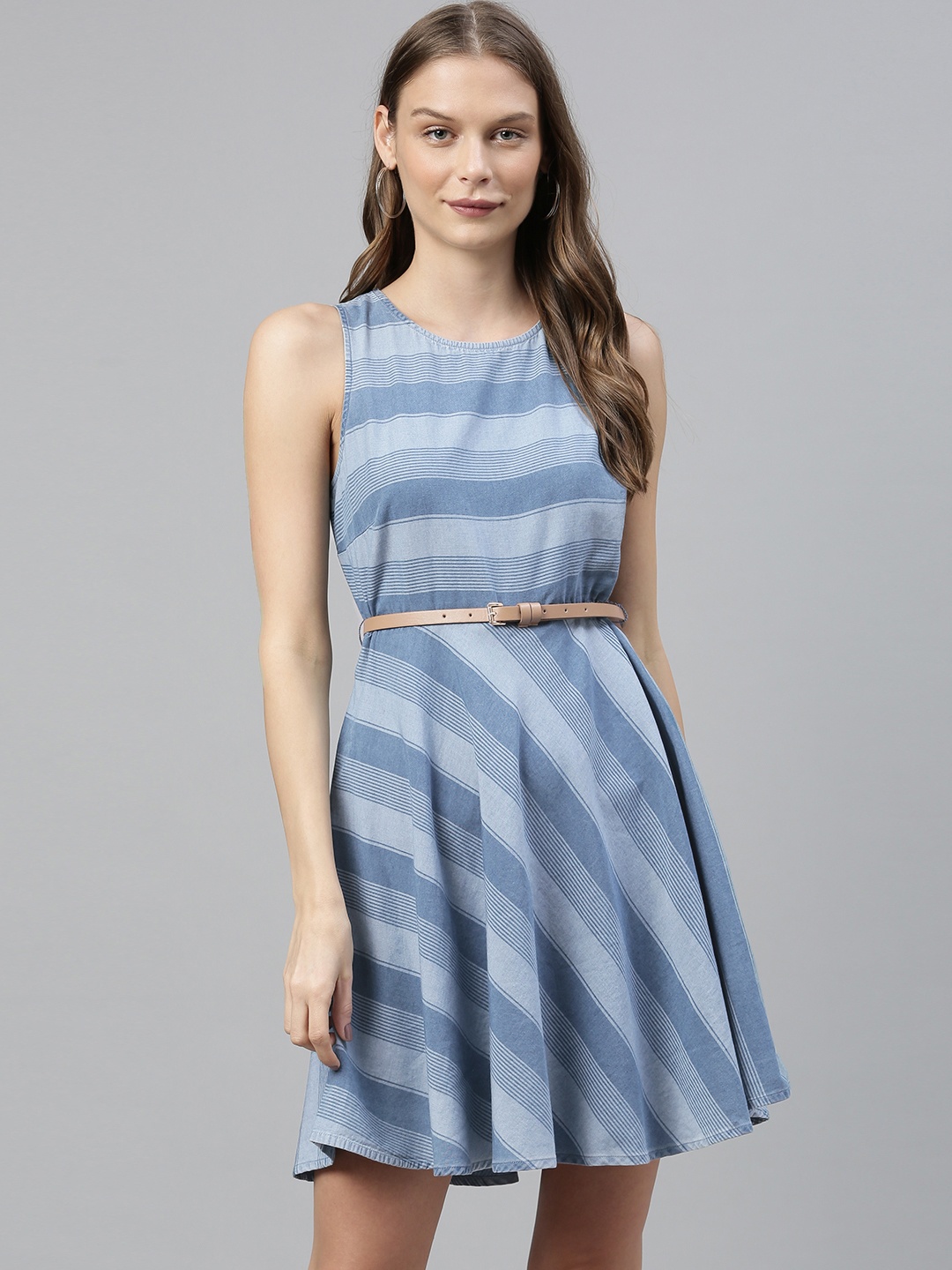 

Vero Moda Women Blue Striped Fit and Flare Dress