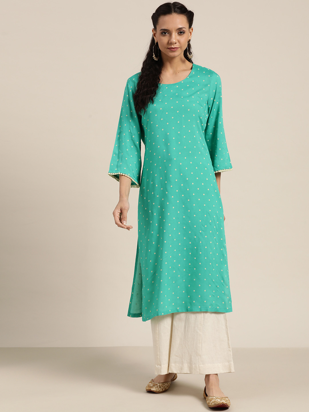 

Moda Rapido Women Green & Off-White Printed Straight Kurta