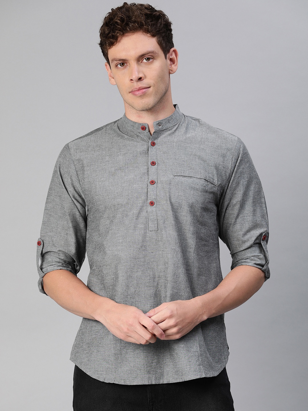 

SALWAR STUDIO Men Grey Solid Straight Kurta