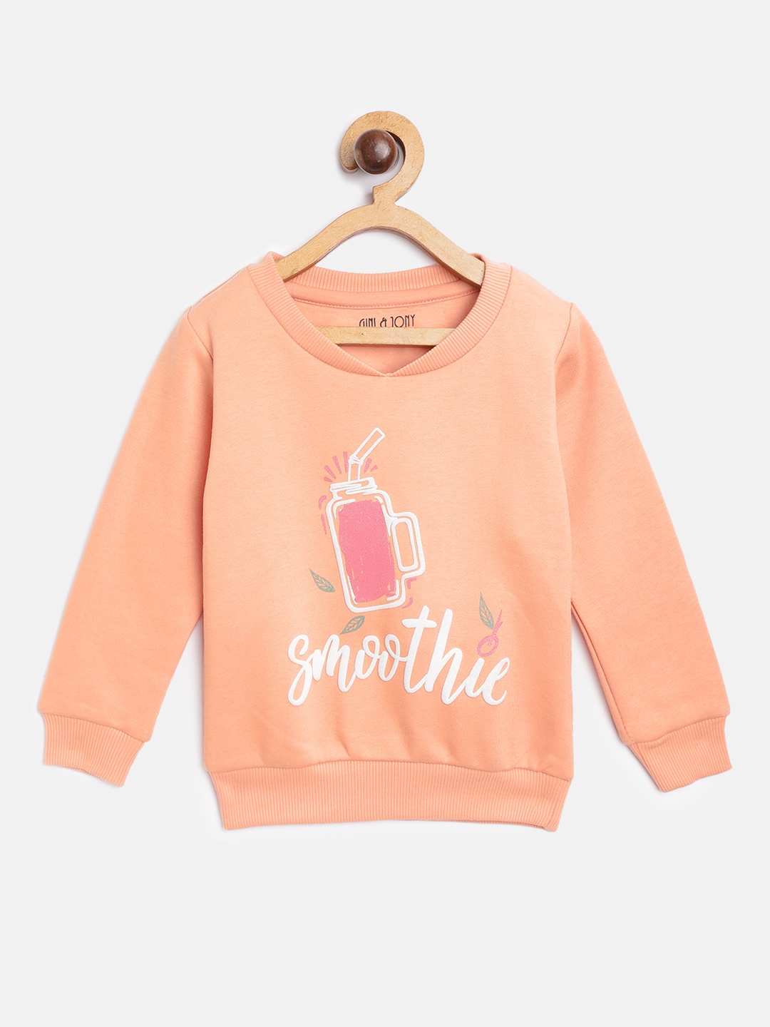 

Gini and Jony Infant Girls Peach-Coloured & White Printed Sweatshirt