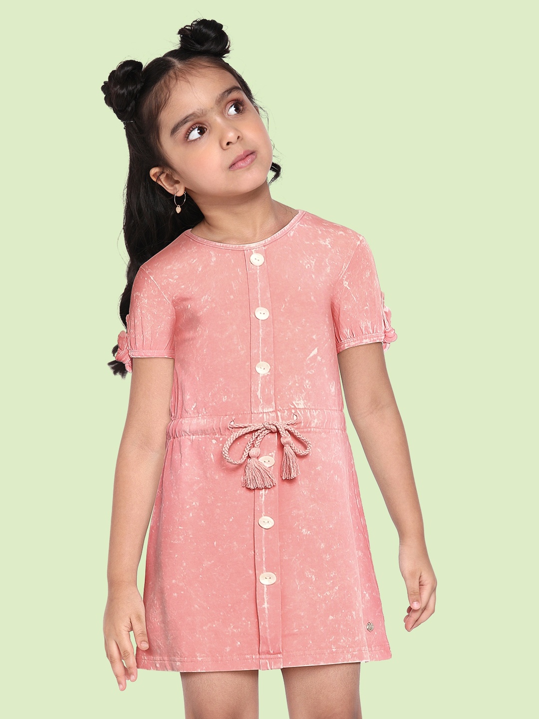 

Gini and Jony Girls Peach-Coloured Solid A-Line Dress