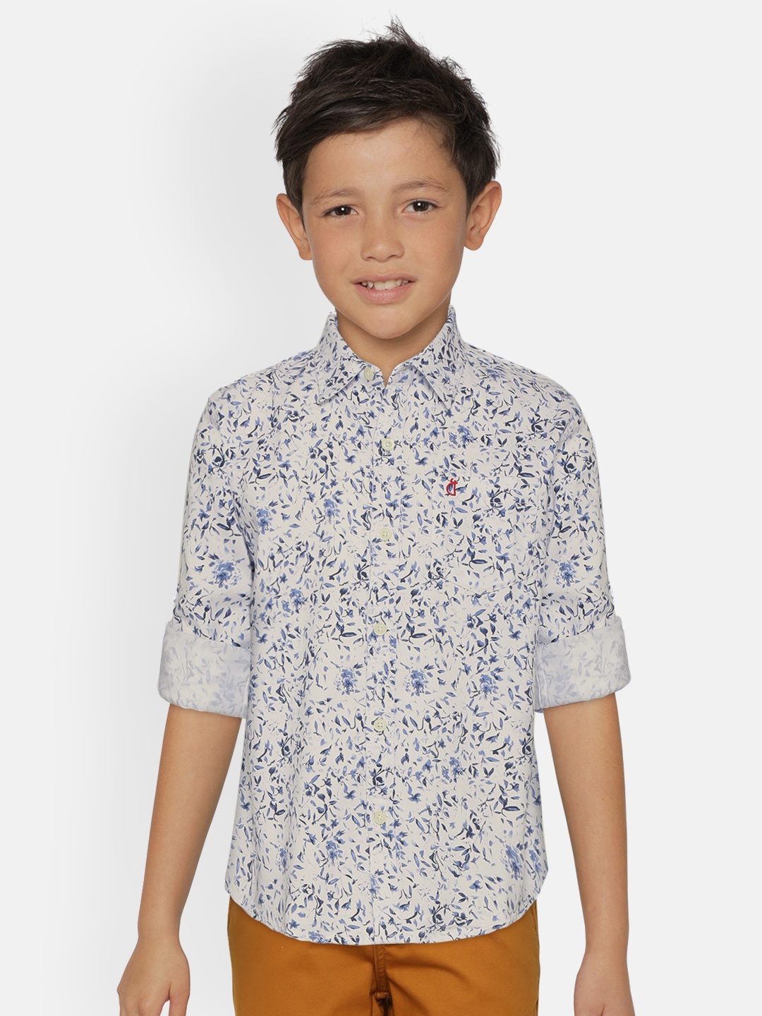 

Gini and Jony Boys White & Blue Regular Fit Floral Print Casual Shirt