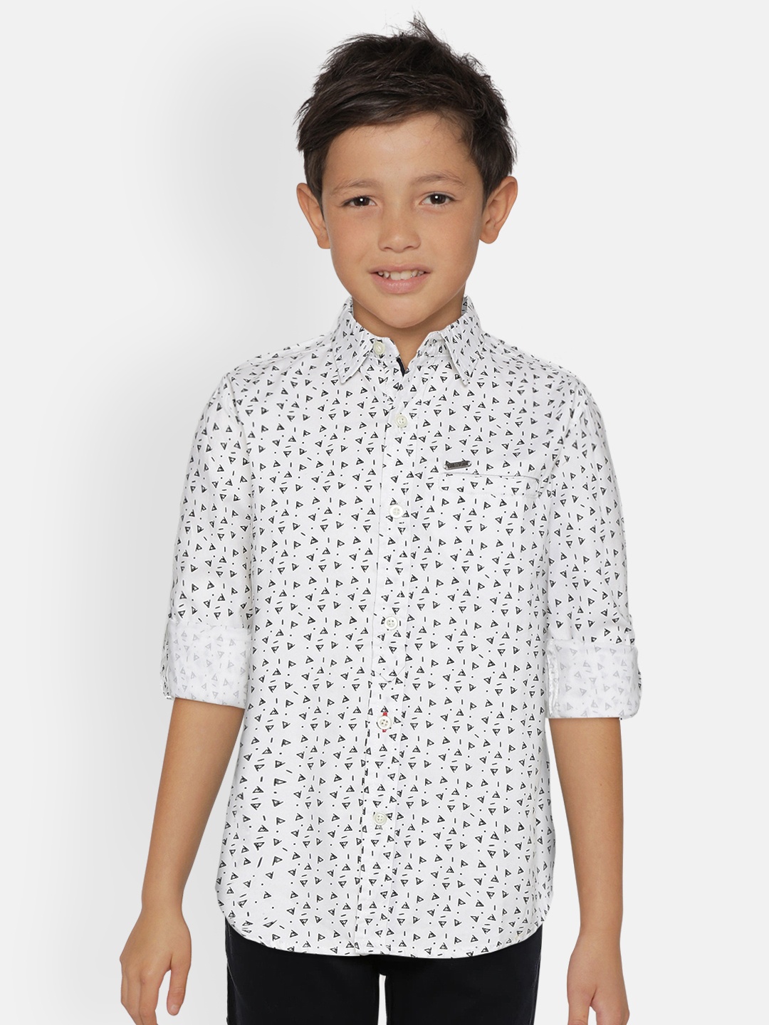 

Gini and Jony Boys White & Black Regular Fit Geometric Print Casual Shirt