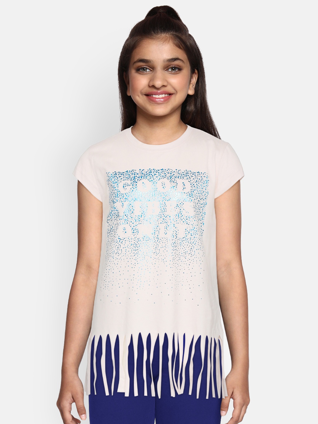 

Gini and Jony Girls Pink & Blue Typography Printed Top