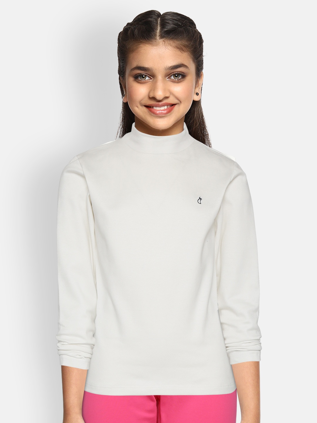 

Gini and Jony Girls White Solid High Neck Pure Cotton T-shirt
