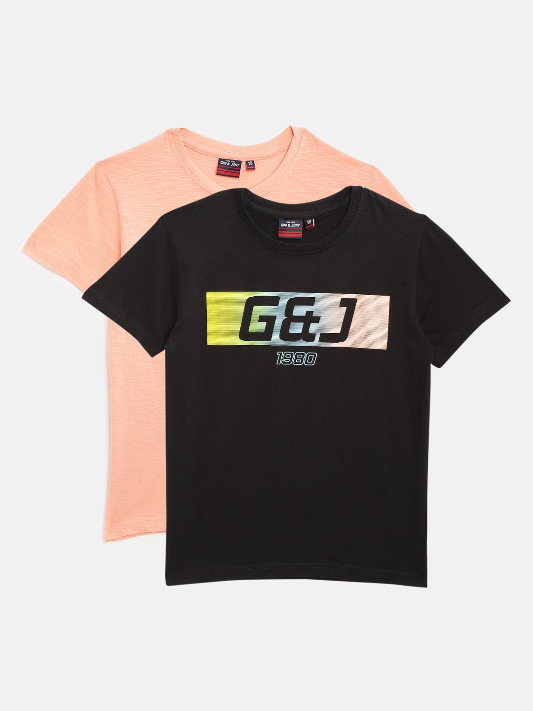 

Gini Jony Boys Pack of 2 Pure Cotton T-shirts, Peach