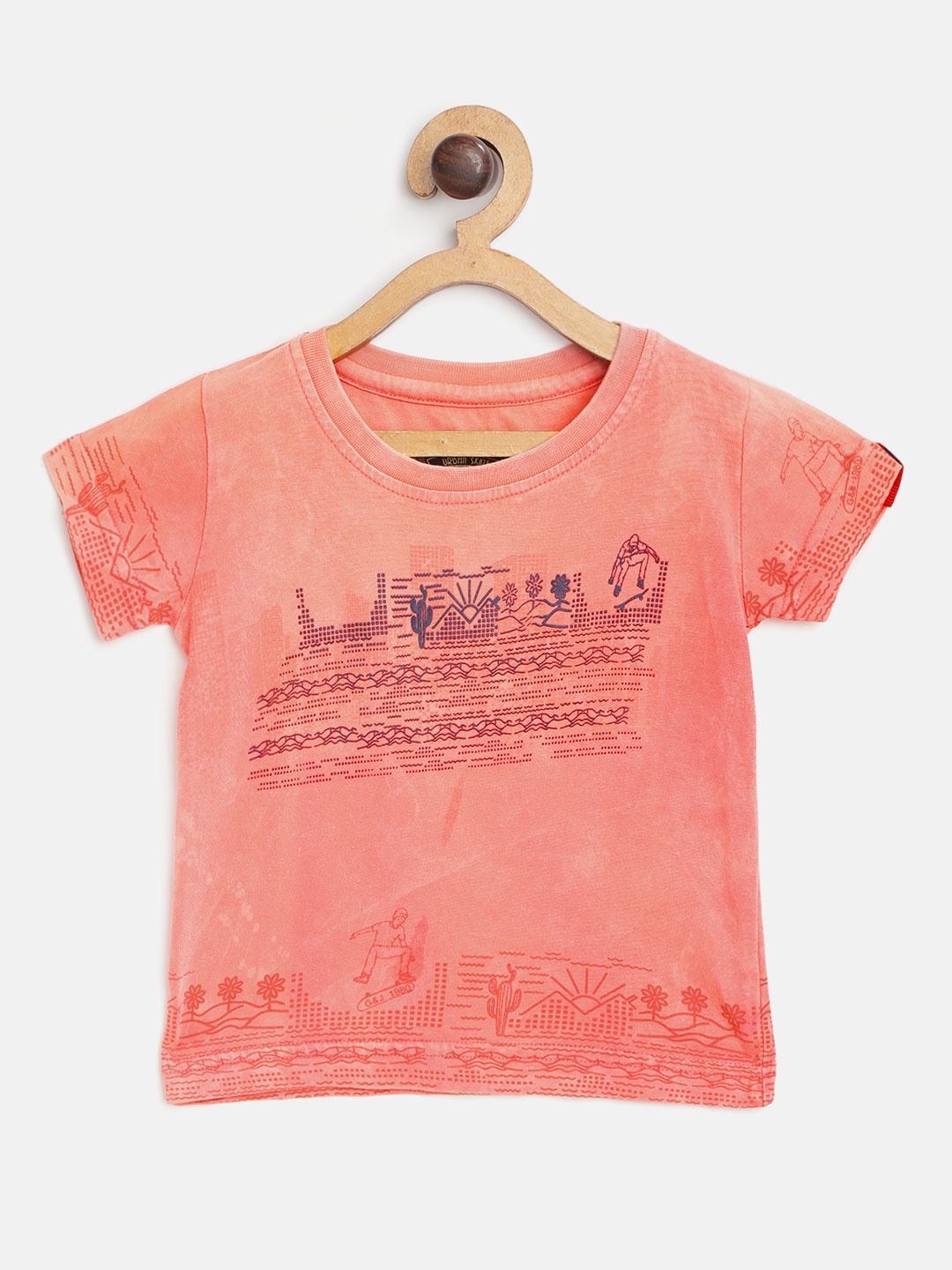 

Gini and Jony Boys Peach-Coloured Printed Round Neck Pure Cotton T-shirt