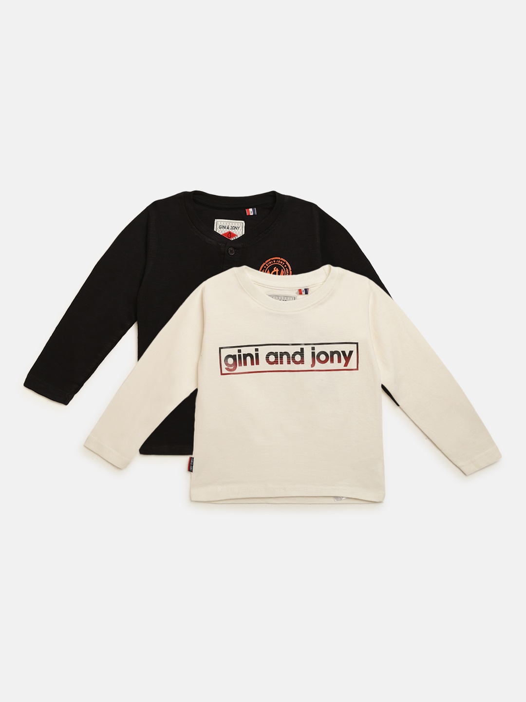 

Gini Jony Boys Pack of 2 Round Neck Pure Cotton T-shirts, Off white