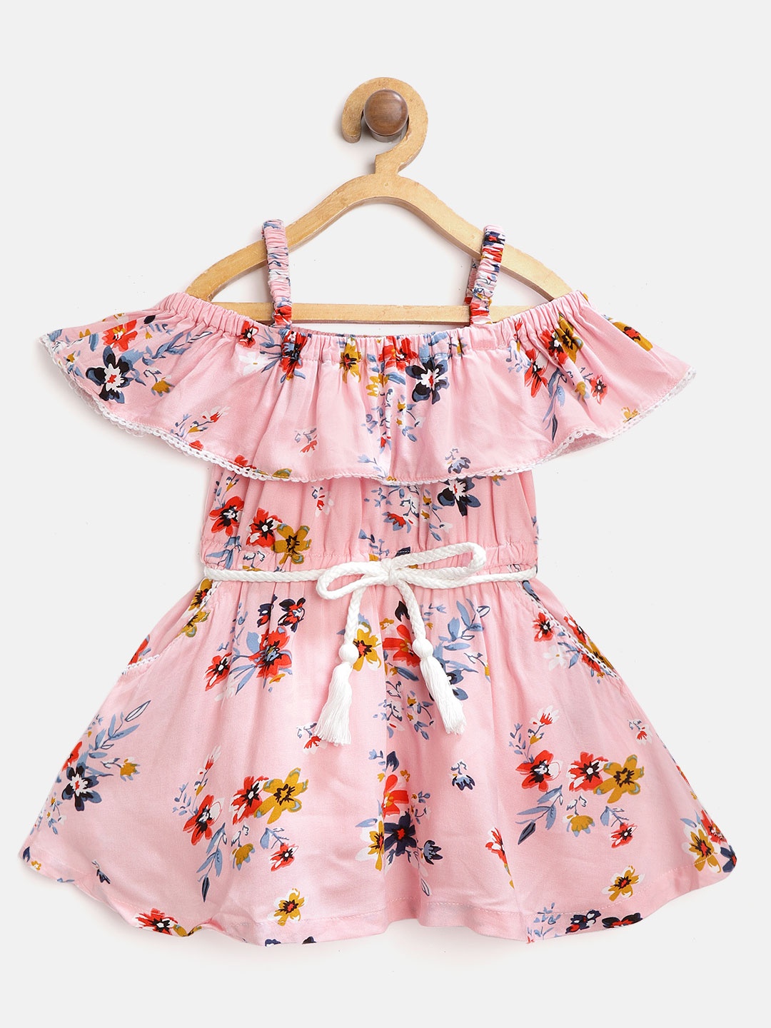 

Gini and Jony Girls Pink & Blue Floral Printed Fit and Flare Dress