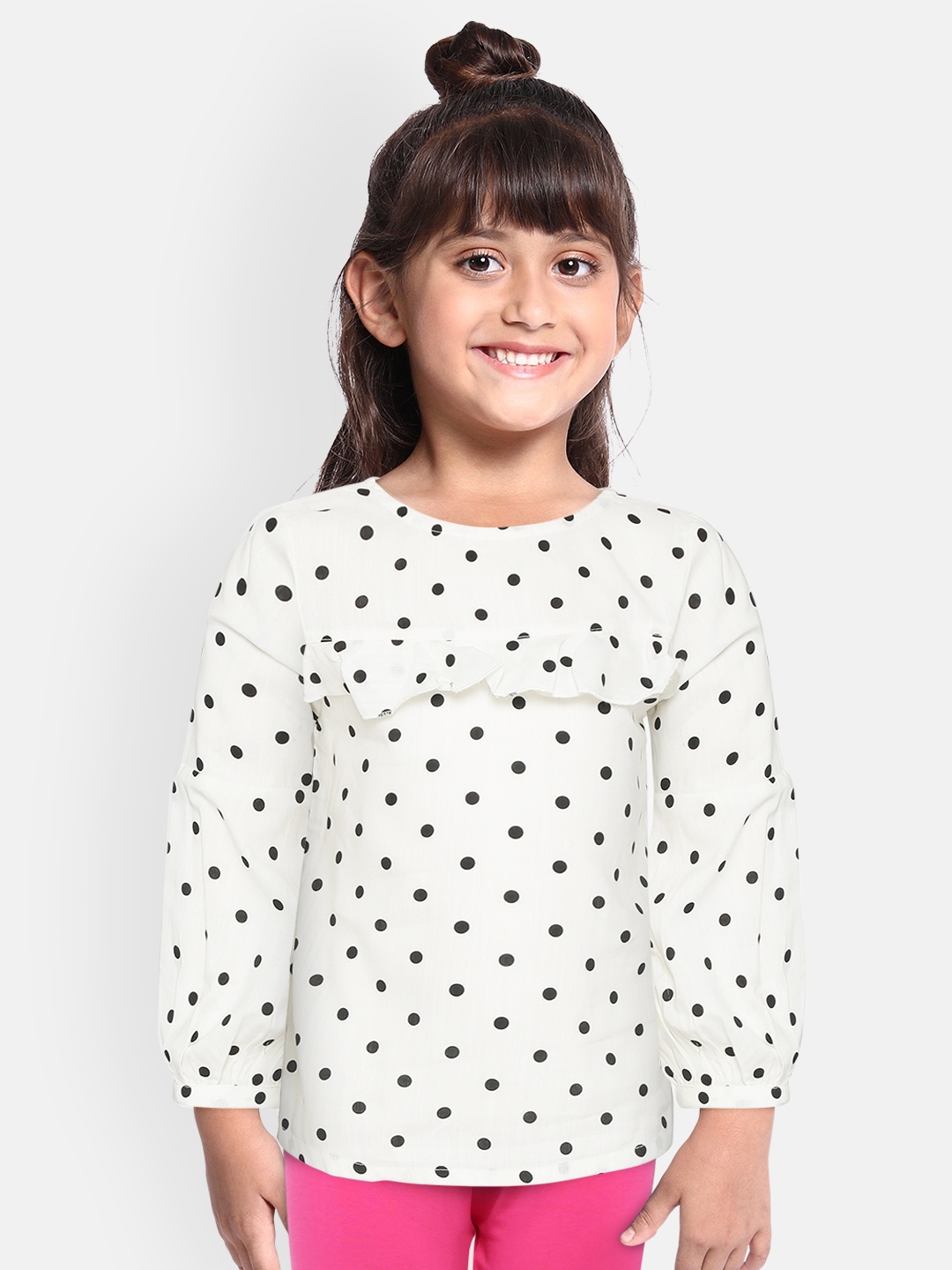 

Gini and Jony Girls White & Black Polka Dot Print Top