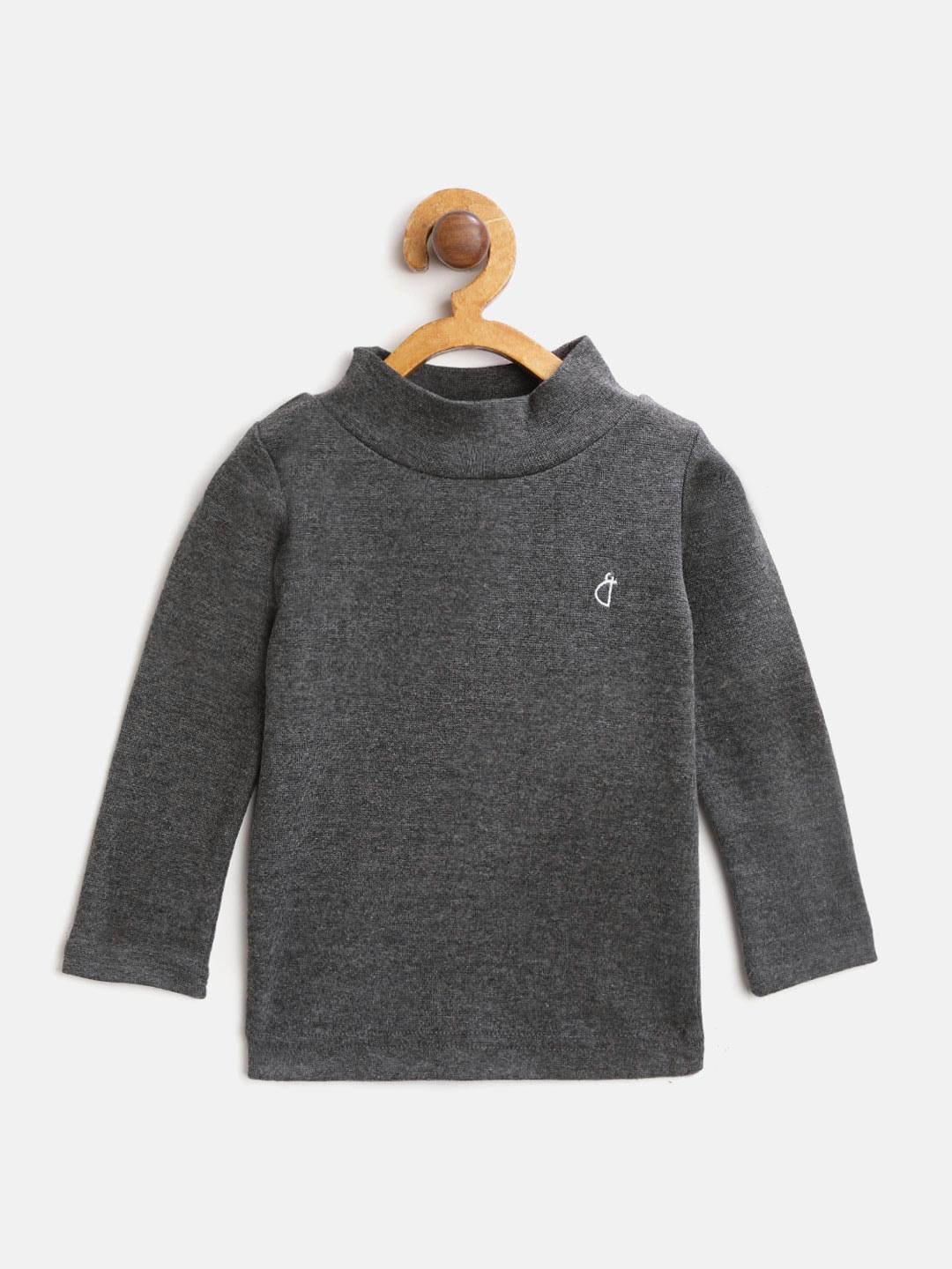 

Gini and Jony Girls Charcoal Grey Solid High Neck Pure Cotton T-shirt