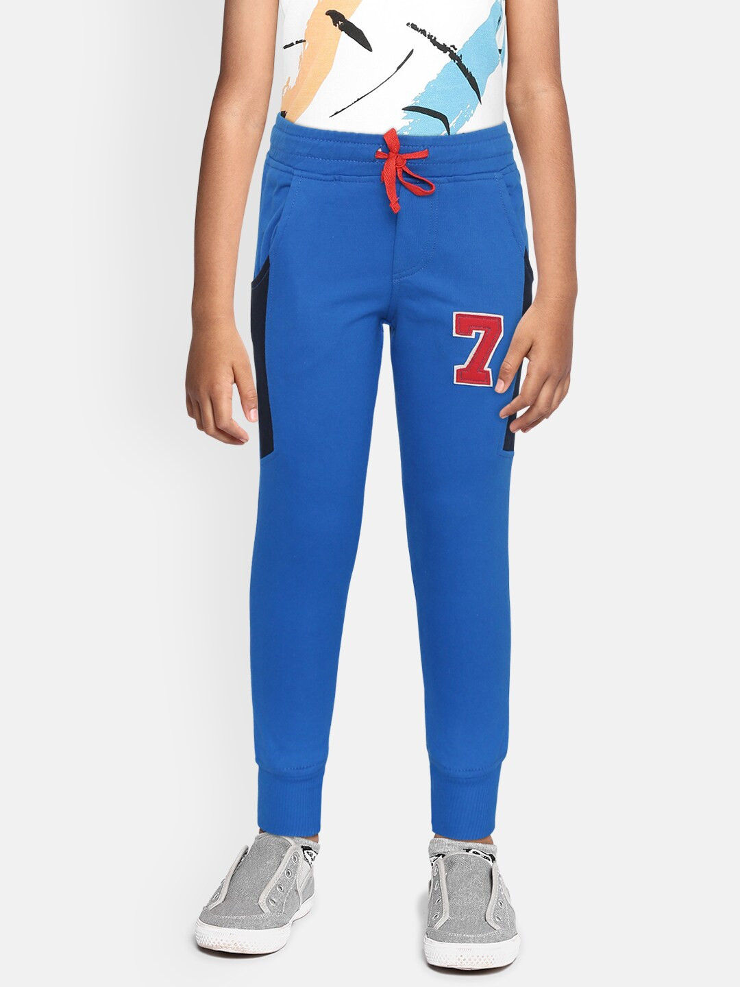 

Gini and Jony Boys Blue & Black Colourblocked Joggers with Applique Detail