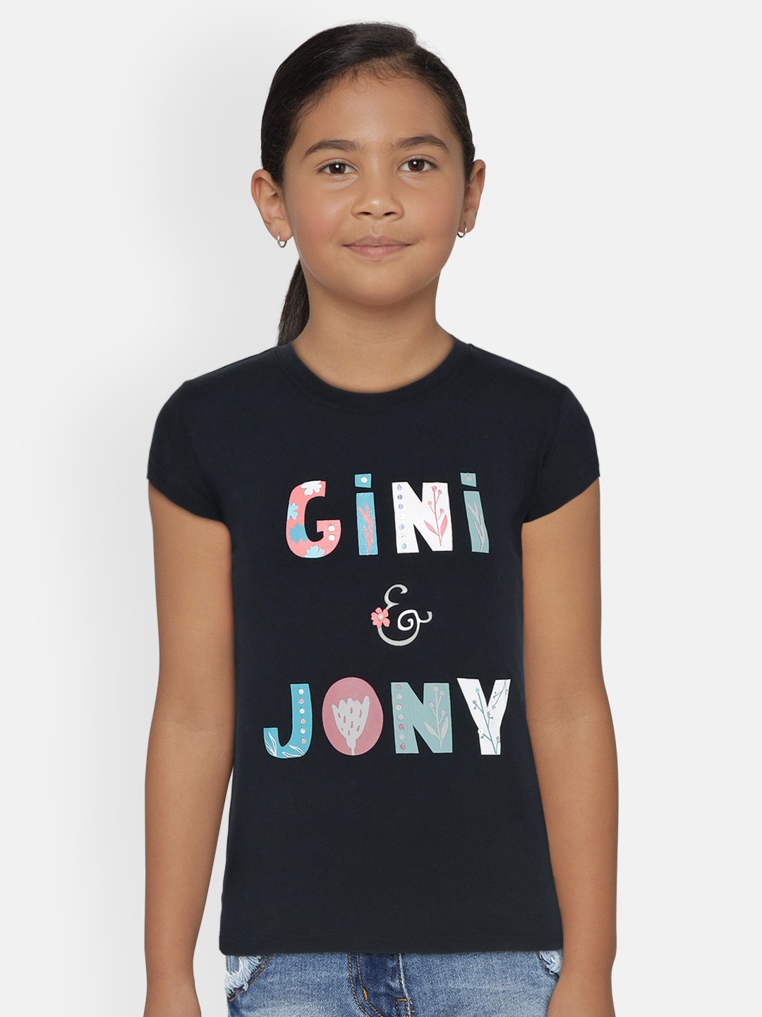 

Gini and Jony Girls Navy Blue Brand Logo Print Top