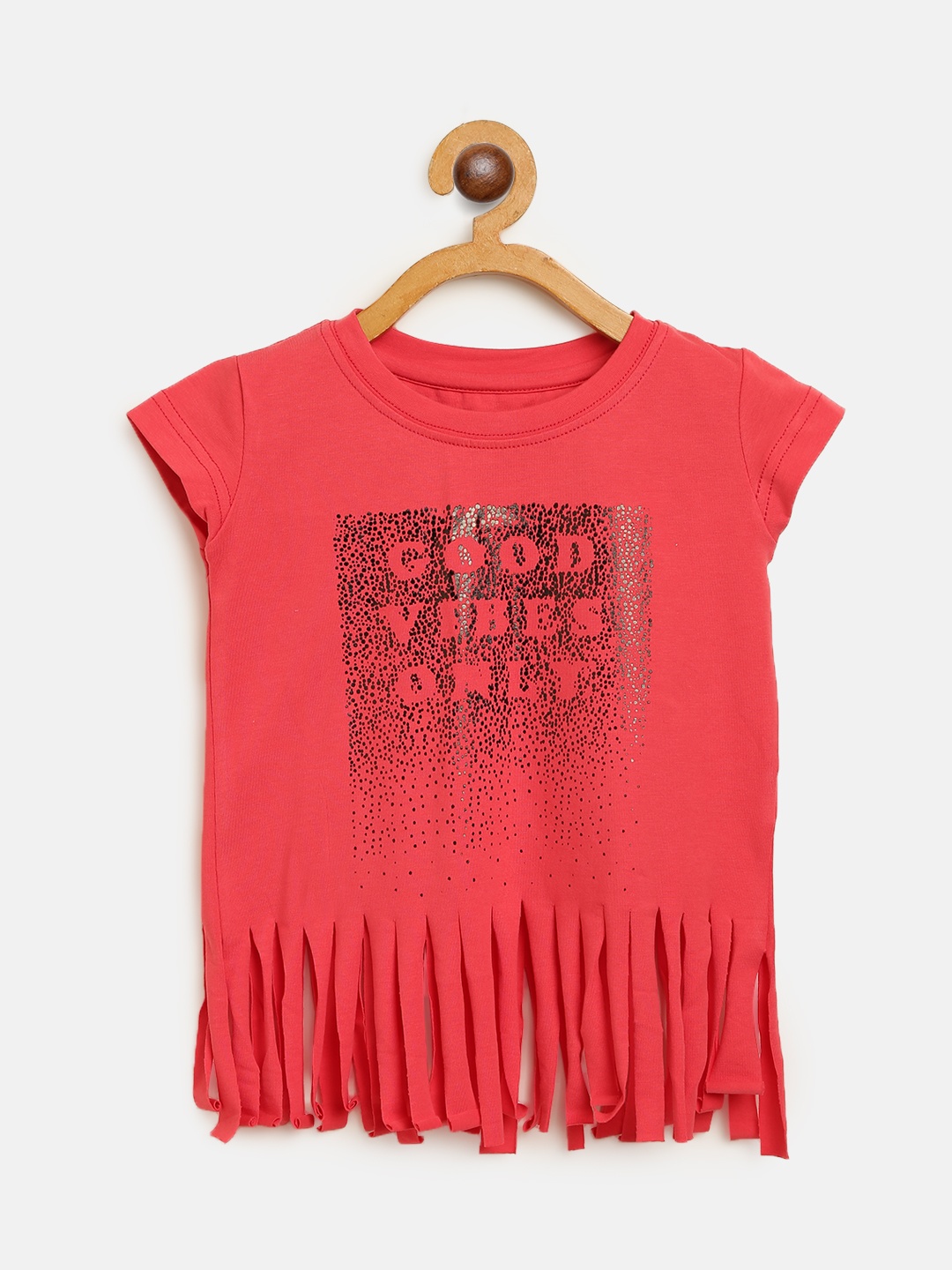 

Gini and Jony Girls Red & Black Typography Print Fringed Top