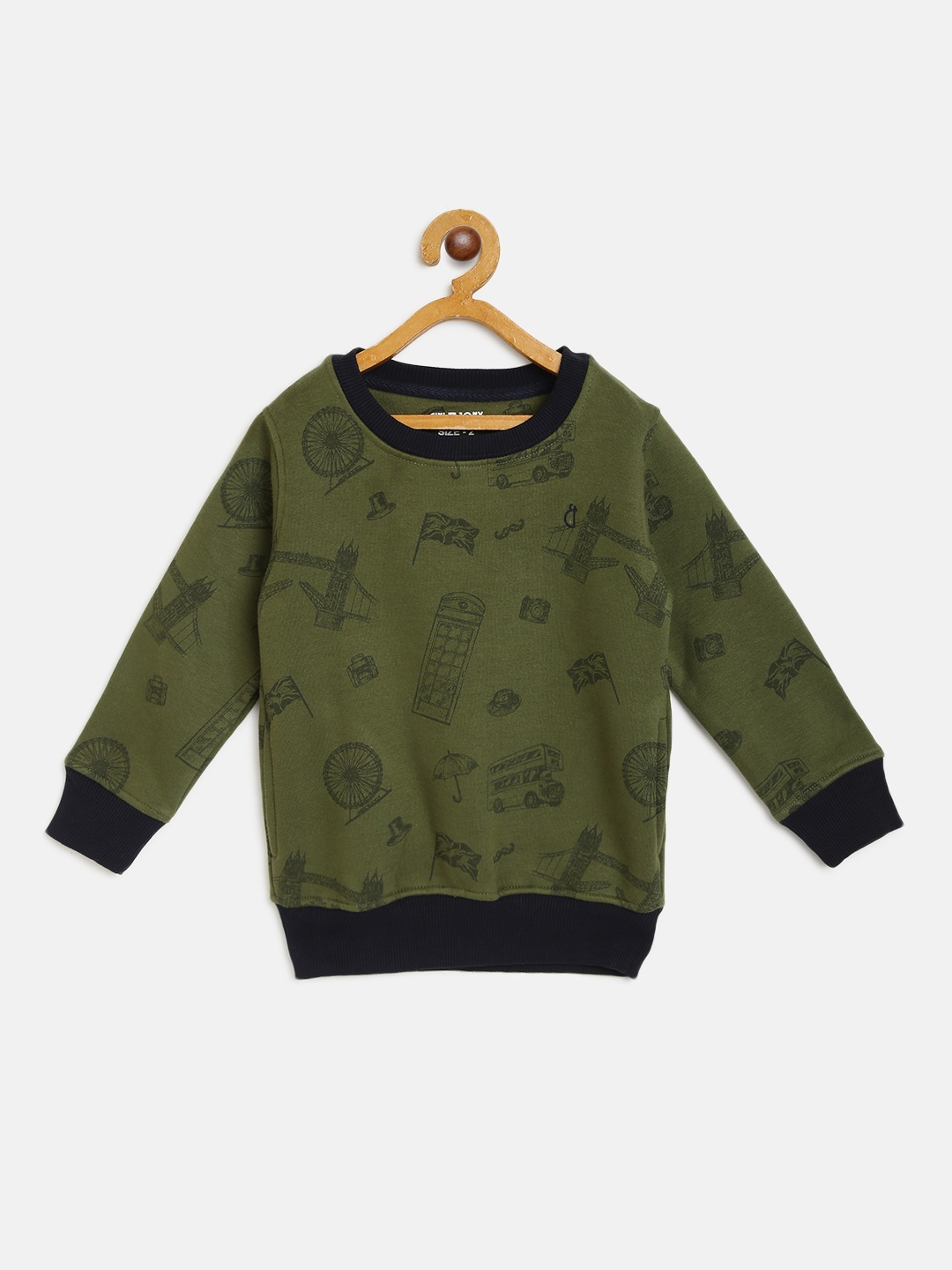 

Gini and Jony Girls Olive Green Printed Sweatshirt