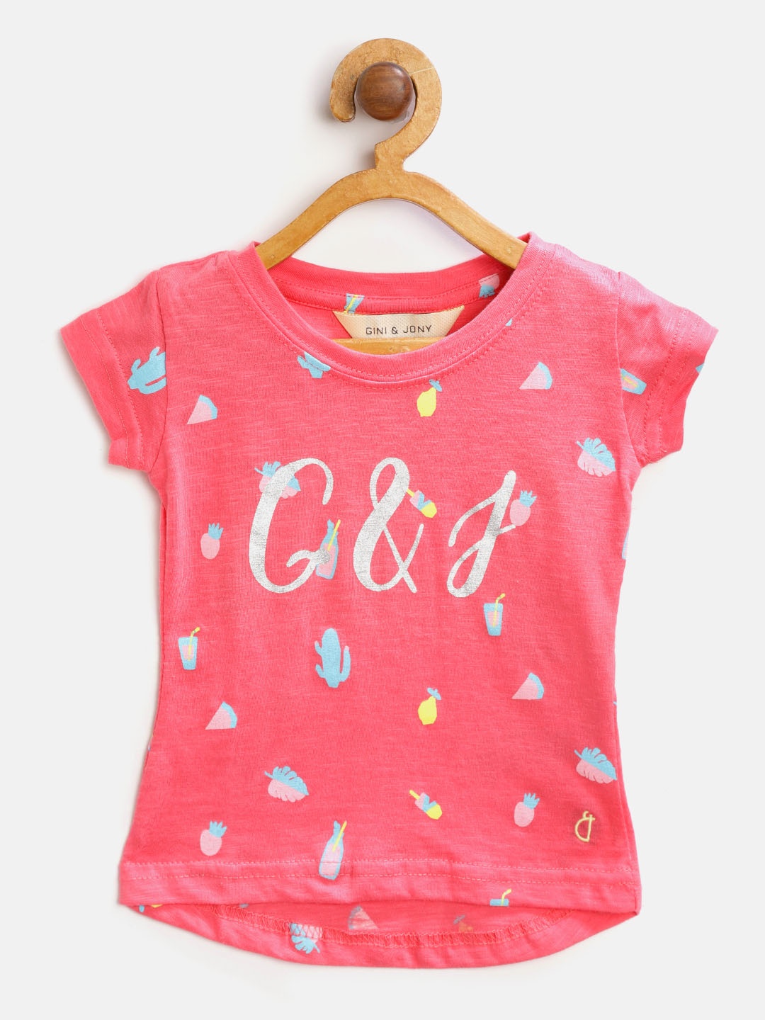 

Gini and Jony Girls Pink Blue Conversational Printed Round Neck Pure Cotton T-shirt